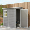 Outsunny 4 x 5FT Lean to Outdoor Storage Shed with Floor, Plastic Garden Tool Storage House Organizer with Window, Vent and Plastic Roof for Backyard, Patio, Lawn, Grey