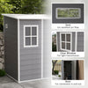 Outsunny 4 x 5FT Lean to Outdoor Storage Shed with Floor, Plastic Garden Tool Storage House Organizer with Window, Vent and Plastic Roof for Backyard, Patio, Lawn, Grey