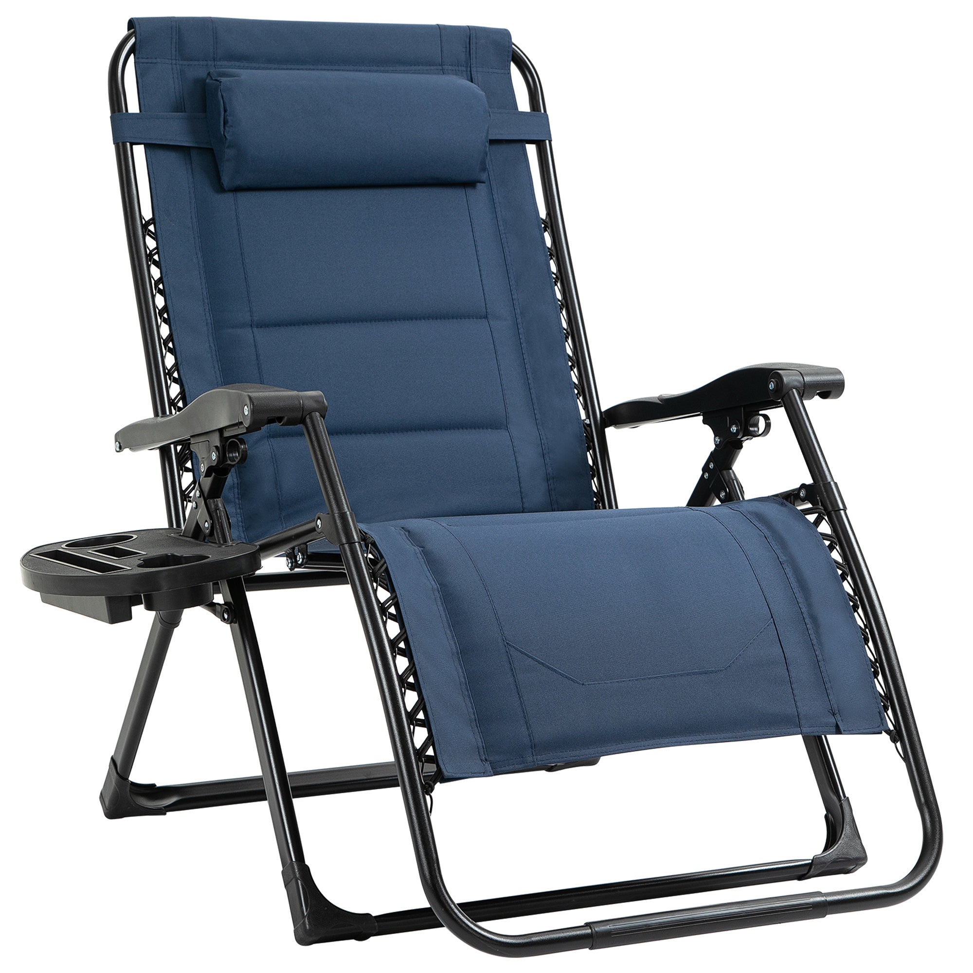 Outsunny Zero Gravity Lounger Chair, Padded Folding Reclining Patio Chair with Cup Holder, Detachable Headrest, Extra Wide Seat, 400 LBS Weight Capacity for Poolside, Camping, Blue