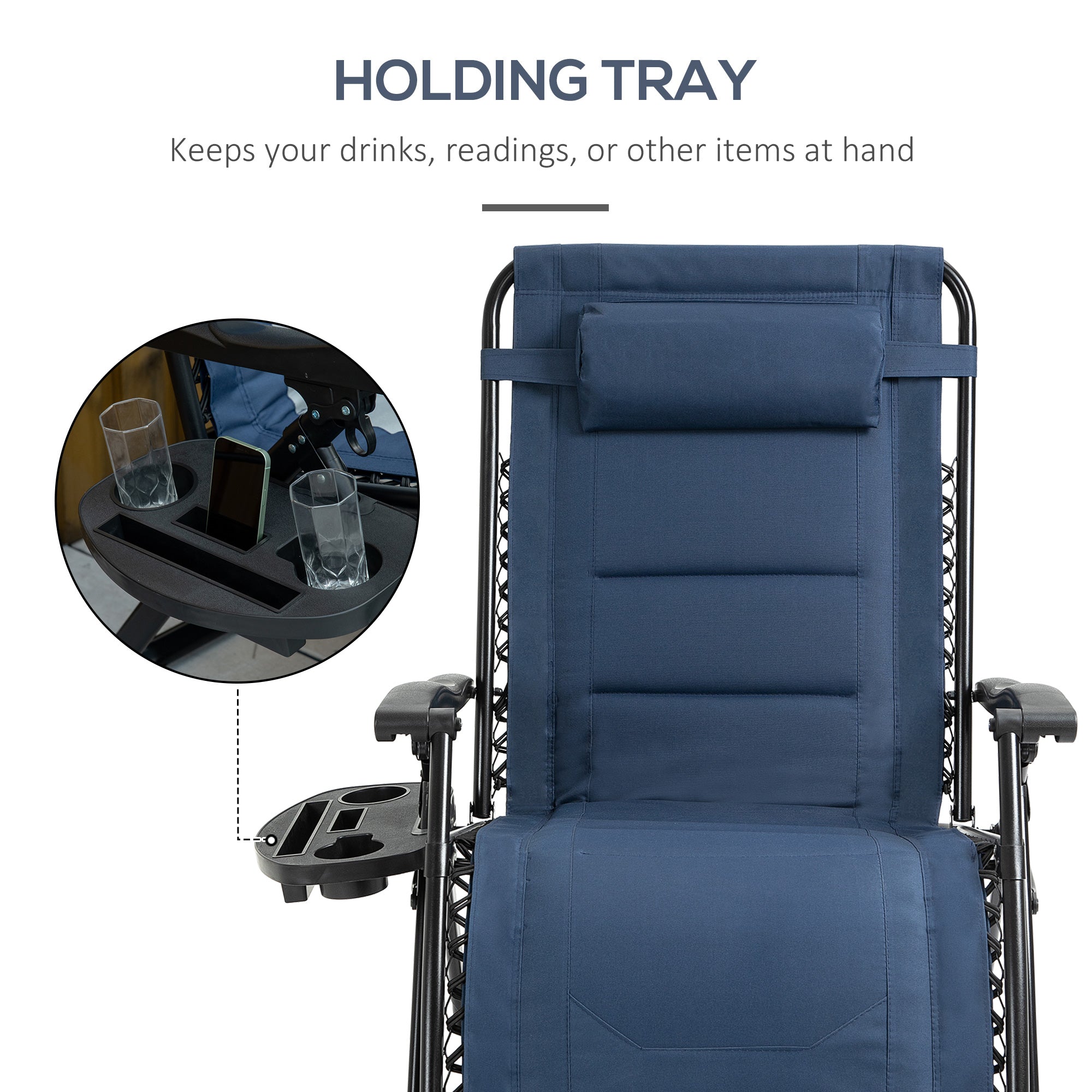 Outsunny Zero Gravity Lounger Chair, Padded Folding Reclining Patio Chair with Cup Holder, Detachable Headrest, Extra Wide Seat, 400 LBS Weight Capacity for Poolside, Camping, Blue
