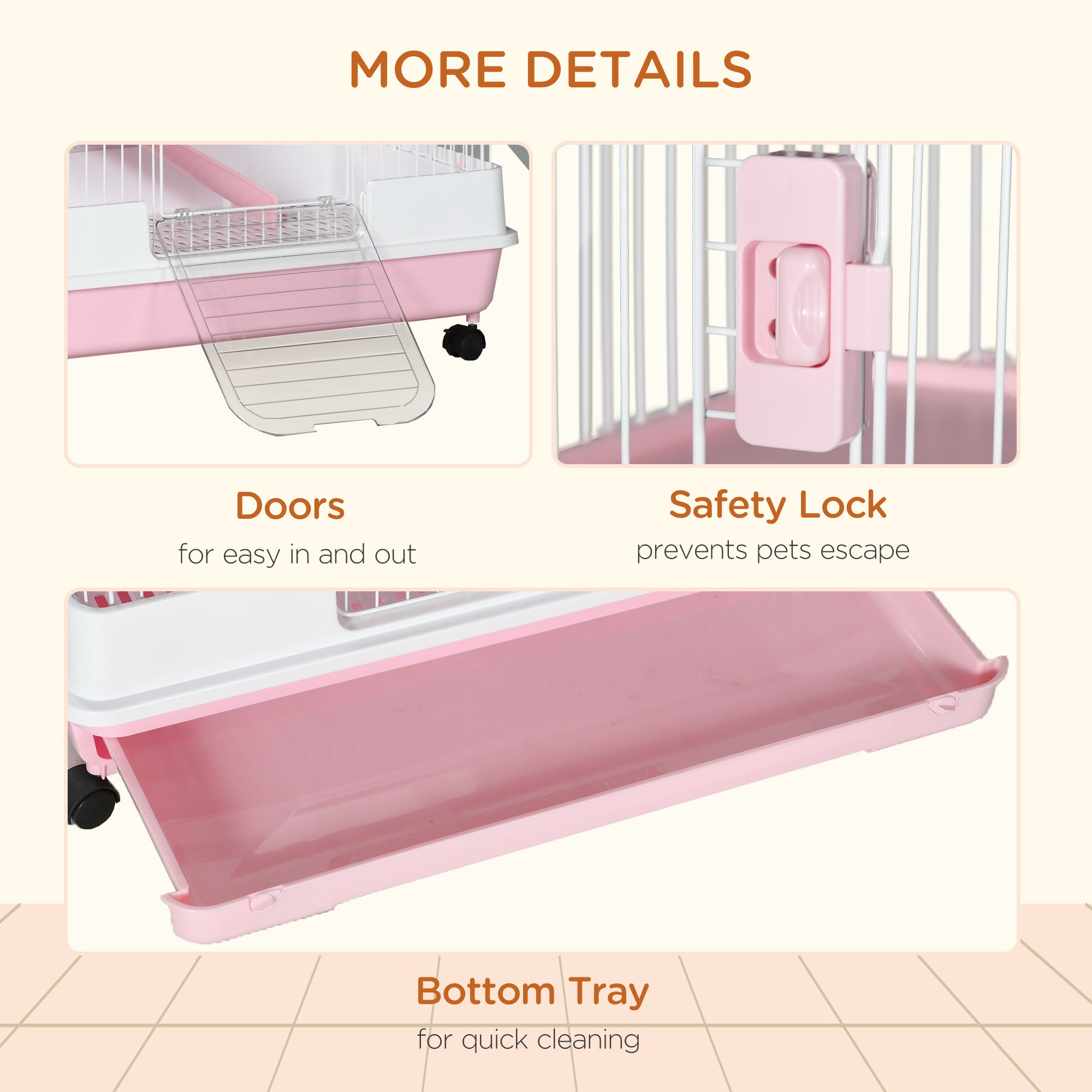 PawHut 6-Level Small Animal Cage, Indoor Bunny House, for Ferrets, Chinchillas w/ Wheels, Slide-Out Tray, Pink, 81 x 52.5 x 159 cm