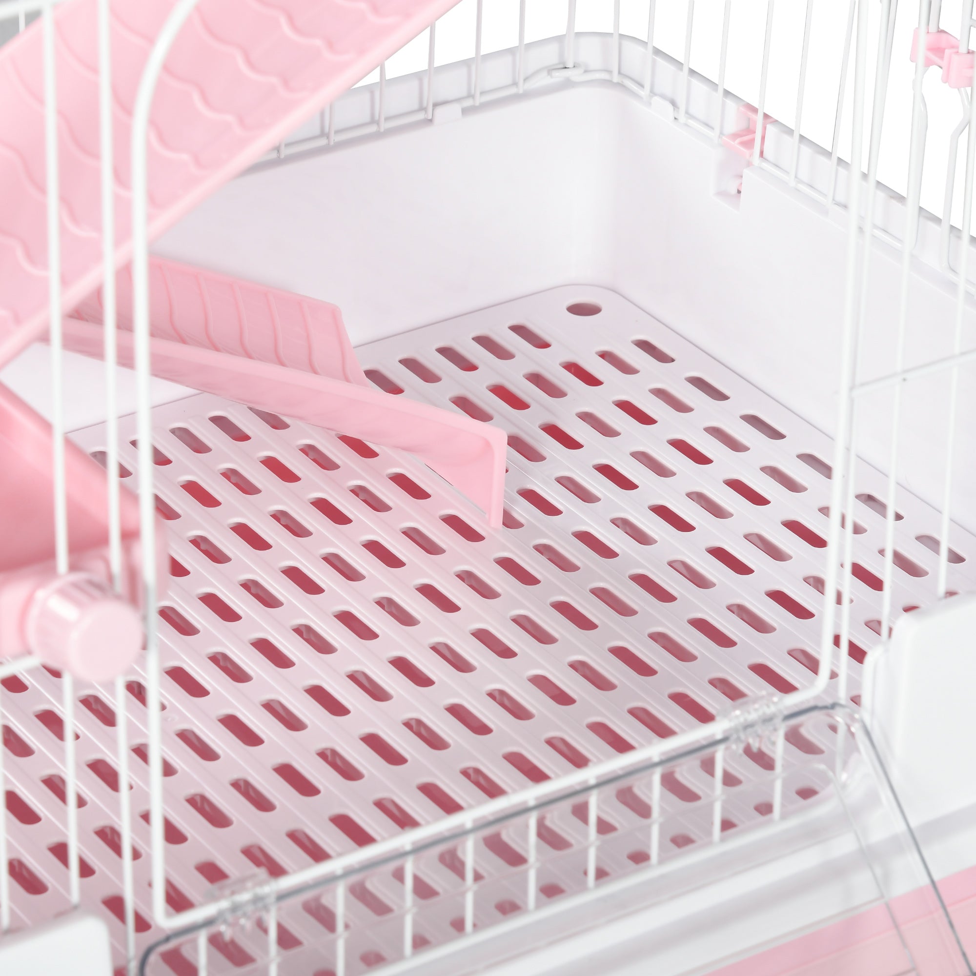PawHut 63"H 6-Level Small Animal Cage Rabbit Hutch with Universal Lockable Wheels, Slide-out Tray for Bunny, Chinchillas, Ferret, Pink