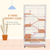 PawHut 63"H 6-Level Small Animal Cage Rabbit Hutch with Universal Lockable Wheels, Slide-out Tray for Bunny, Chinchillas, Ferret, Pink