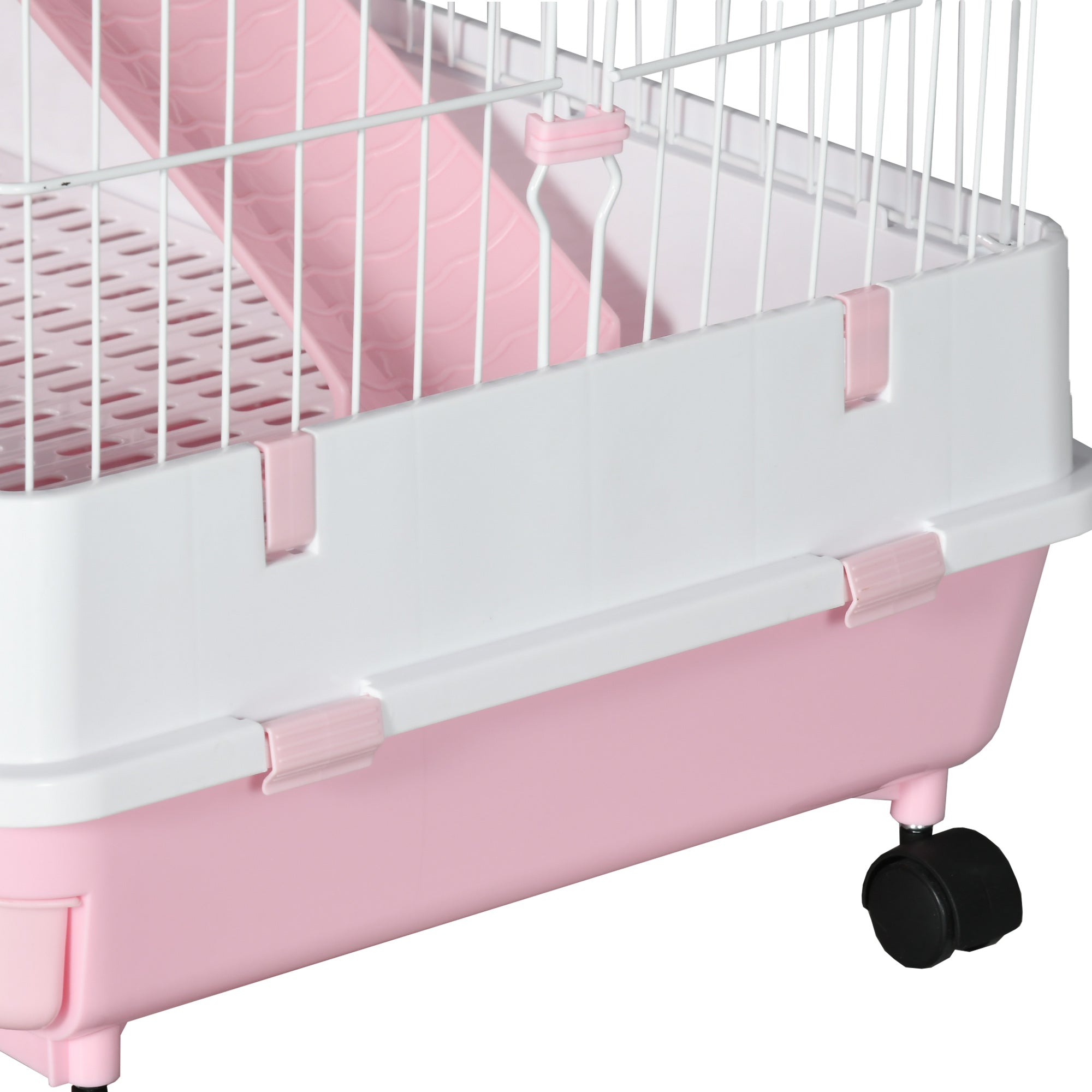PawHut 63"H 6-Level Small Animal Cage Rabbit Hutch with Universal Lockable Wheels, Slide-out Tray for Bunny, Chinchillas, Ferret, Pink