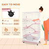 PawHut 63"H 6-Level Small Animal Cage Rabbit Hutch with Universal Lockable Wheels, Slide-out Tray for Bunny, Chinchillas, Ferret, Pink