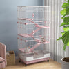 PawHut 63"H 6-Level Small Animal Cage Rabbit Hutch with Universal Lockable Wheels, Slide-out Tray for Bunny, Chinchillas, Ferret, Pink