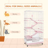 PawHut 63"H 6-Level Small Animal Cage Rabbit Hutch with Universal Lockable Wheels, Slide-out Tray for Bunny, Chinchillas, Ferret, Pink