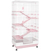 PawHut 63"H 6-Level Small Animal Cage Rabbit Hutch with Universal Lockable Wheels, Slide-out Tray for Bunny, Chinchillas, Ferret, Pink