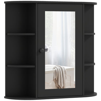 HOMCOM Bathroom Medicine Cabinet with Mirror, Wall Mounted Storage Cabinet with Mirrored Door & Shelves, Mirror Cabinet for Bathroom Living Room, Black