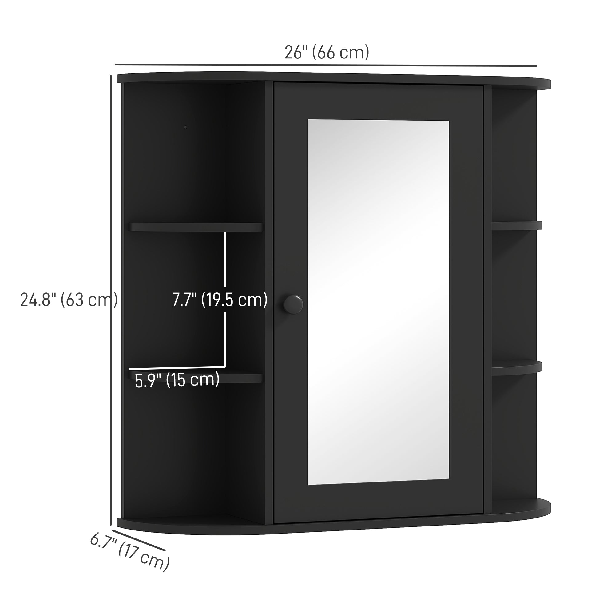 HOMCOM Bathroom Medicine Cabinet with Mirror, Wall Mounted Storage Cabinet with Mirrored Door & Shelves, Mirror Cabinet for Bathroom Living Room, Black