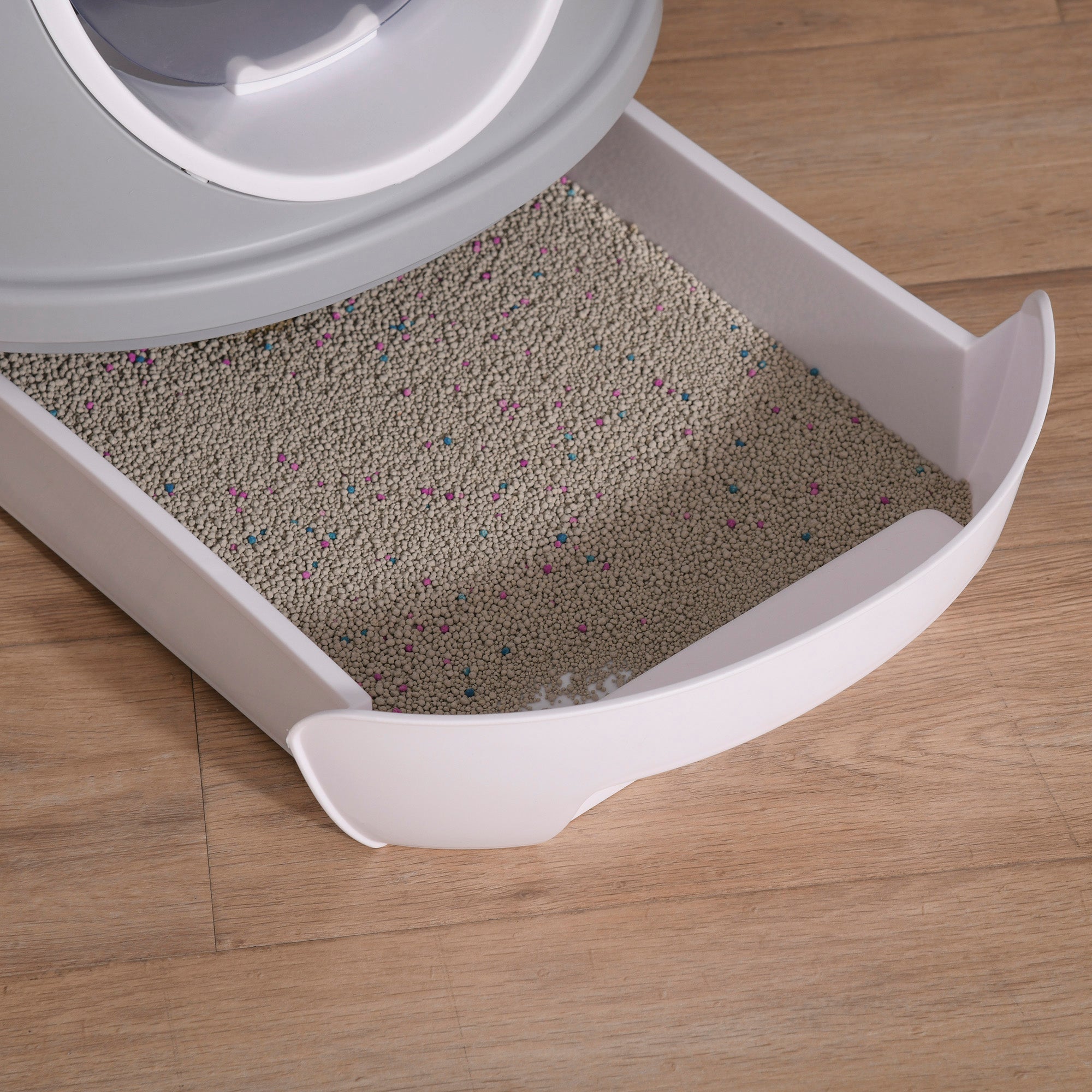 PawHut Enclosed Cat Litter Box, Covered Litter Box with Lid and Scoop, Cat Box Enclosure with Pull-out Drawer Type, Front Door and Skylight, Easy to Clean, Grey