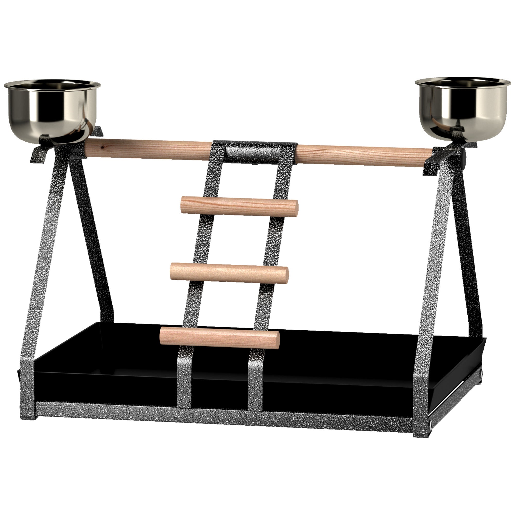 PawHut Parrot Stand Bird Stand w/Wood Perch Ladder Feeder Removable Tray