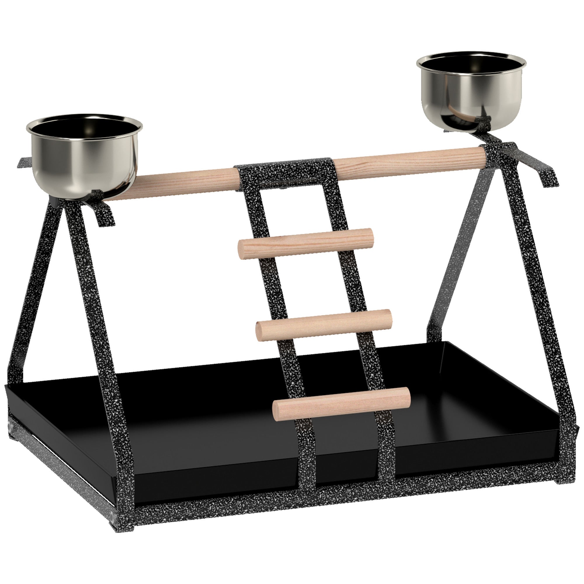 PawHut Parrot Stand Bird Stand w/Wood Perch Ladder Feeder Removable Tray