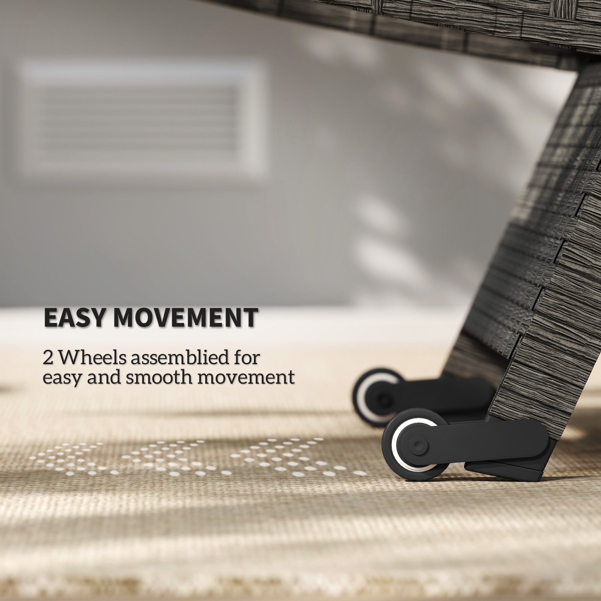 Outsunny PE Rattan Patio Lounger, Foldable Outdoor Lounge Chair with 5-Level Adjustable Backrest, Two Wheels, and Quick-Drying Foam, for Sun Room, Garden, Poolside, Mixed Grey