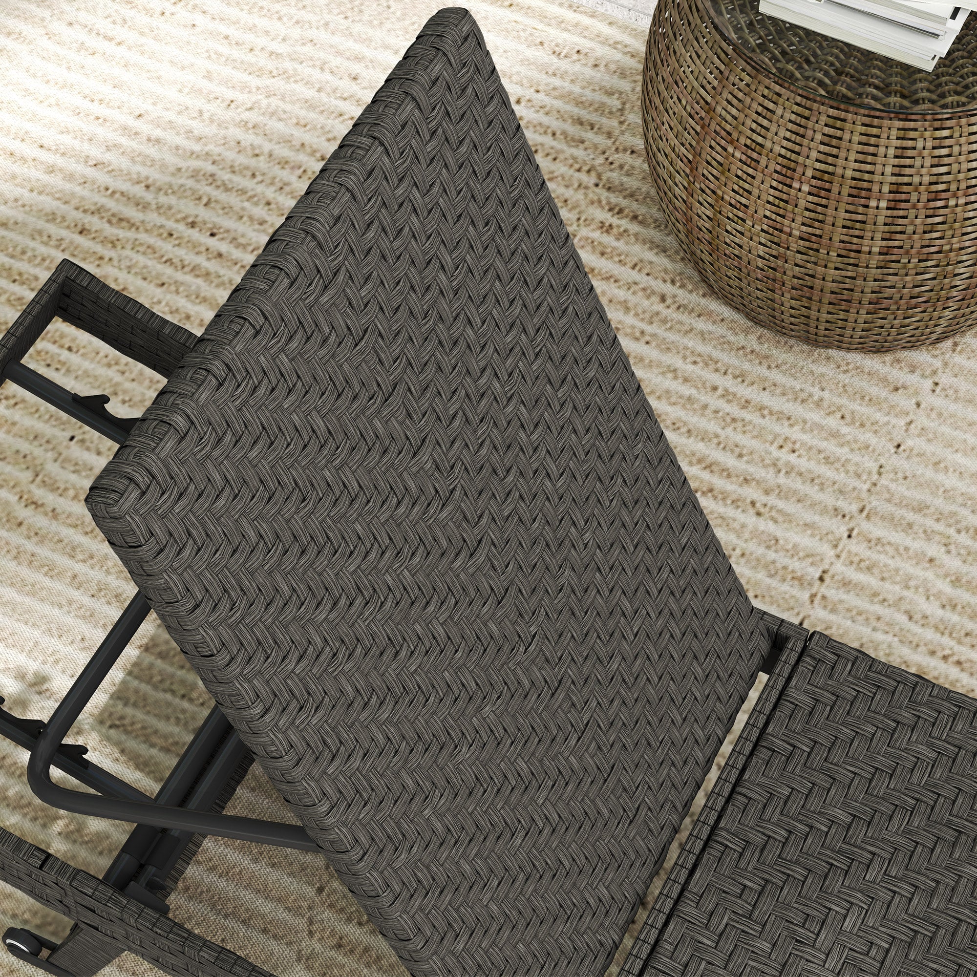 Outsunny PE Rattan Patio Lounger, Foldable Outdoor Lounge Chair with 5-Level Adjustable Backrest, Two Wheels, and Quick-Drying Foam, for Sun Room, Garden, Poolside, Mixed Grey