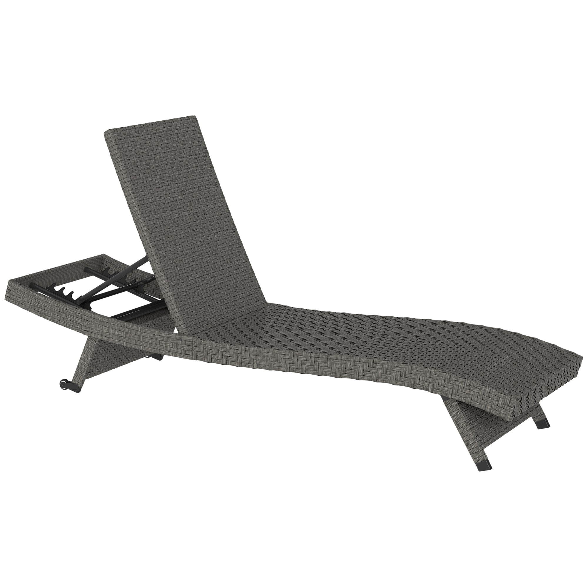 Outsunny PE Rattan Patio Lounger, Foldable Outdoor Lounge Chair with 5-Level Adjustable Backrest, Two Wheels, and Quick-Drying Foam, for Sun Room, Garden, Poolside, Mixed Grey
