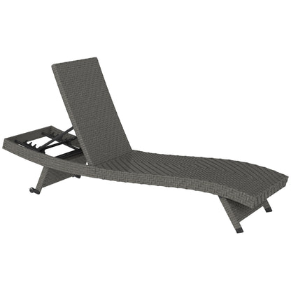 Outsunny PE Rattan Patio Lounger, Foldable Outdoor Lounge Chair with 5-Level Adjustable Backrest, Two Wheels, and Quick-Drying Foam, for Sun Room, Garden, Poolside, Mixed Grey