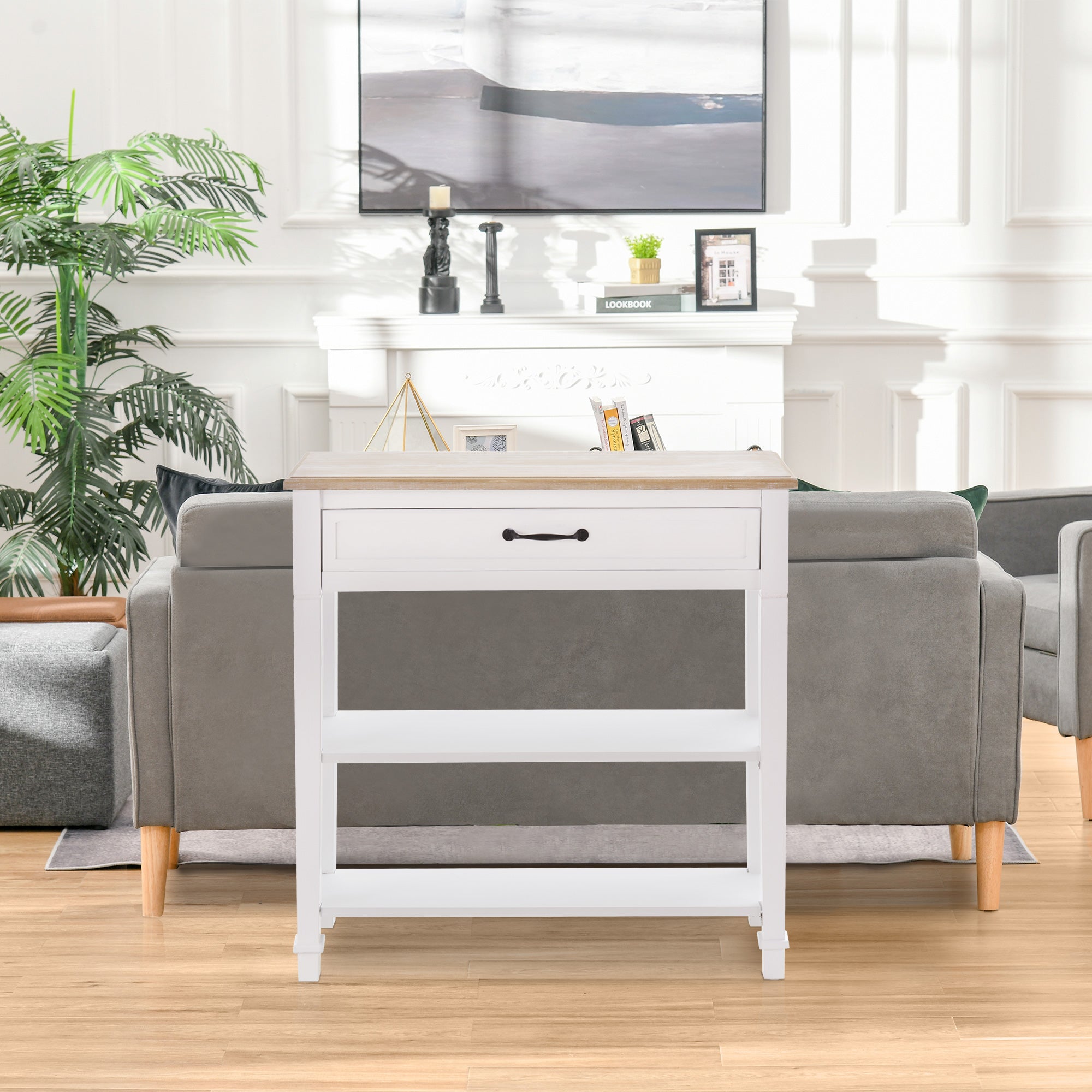 HOMCOM Console Table, Modern Entryway Table with Drawer and 2 Shelves, Sofa Table for Living Room, Hallway, White