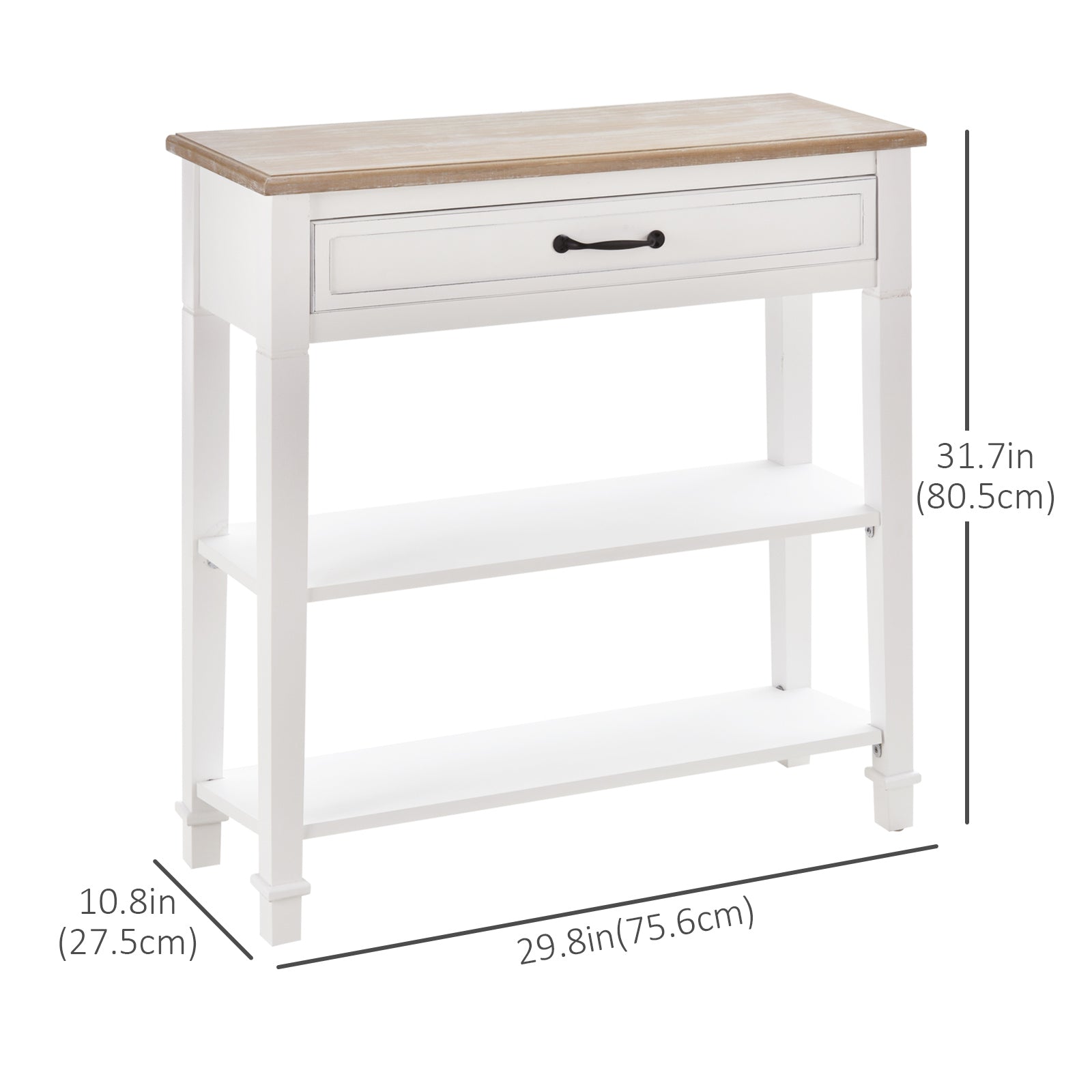HOMCOM Console Table, Modern Entryway Table with Drawer and 2 Shelves, Sofa Table for Living Room, Hallway, White