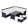 Outsunny 6 Pieces Patio Dining Set Wicker Outdoor Furniture Set Garden Rattan Sofa Set Outdoor Sectional Couch with Cushions, Dining Table and Ottomans, White