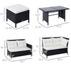 Outsunny 6 Pieces Patio Dining Set Wicker Outdoor Furniture Set Garden Rattan Sofa Set Outdoor Sectional Couch with Cushions, Dining Table and Ottomans, White