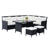 Outsunny 6 Pieces Patio Dining Set Wicker Outdoor Furniture Set Garden Rattan Sofa Set Outdoor Sectional Couch with Cushions, Dining Table and Ottomans, White