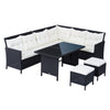 Outsunny 6 Pieces Patio Dining Set Wicker Outdoor Furniture Set Garden Rattan Sofa Set Outdoor Sectional Couch with Cushions, Dining Table and Ottomans, White
