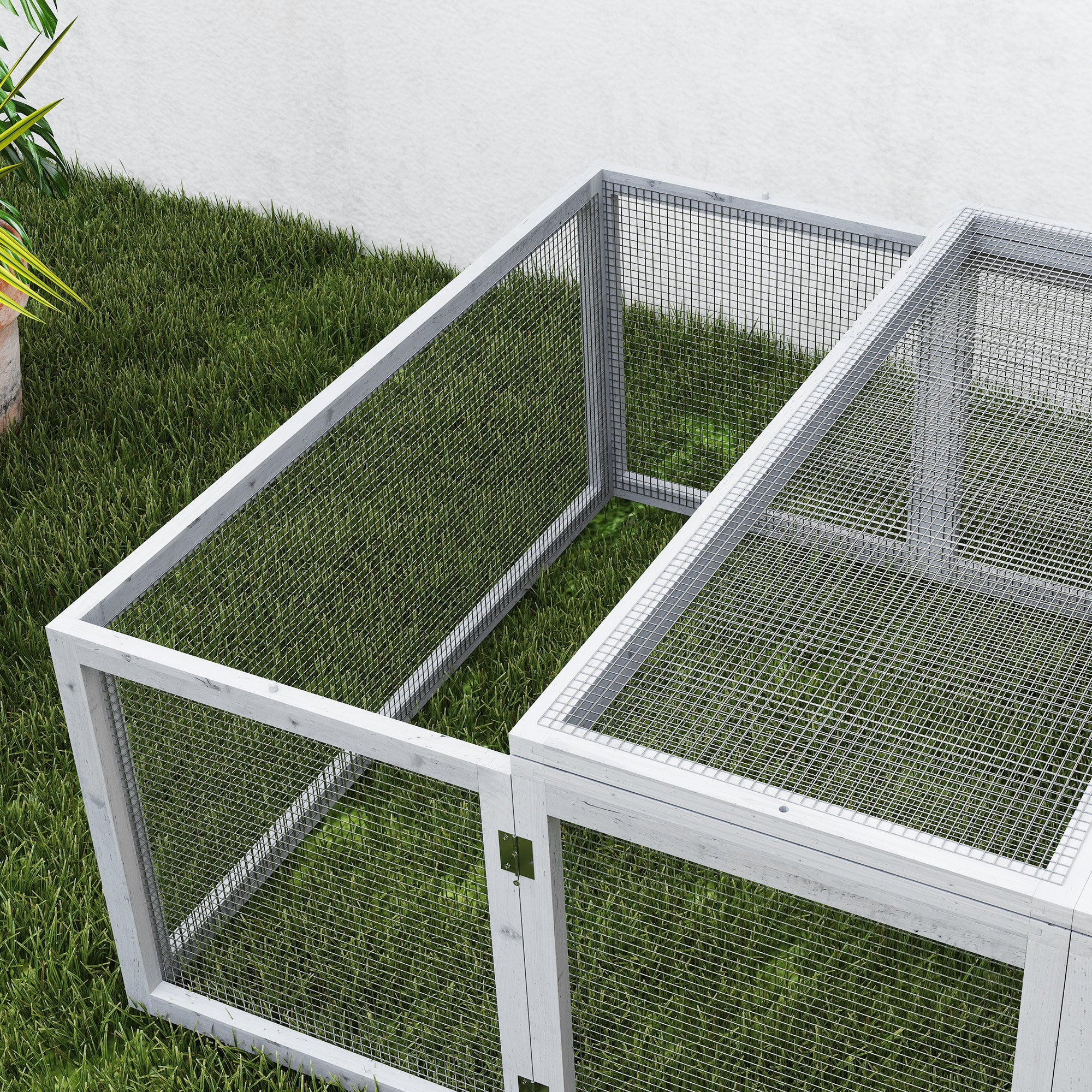 Pawhut Rabbit Run Wooden Rabbit Hutch Cage 6ft with Wire Mesh, Openable Roof, Play Space for Outdoor, 181 x 100 x 48 cm, Grey