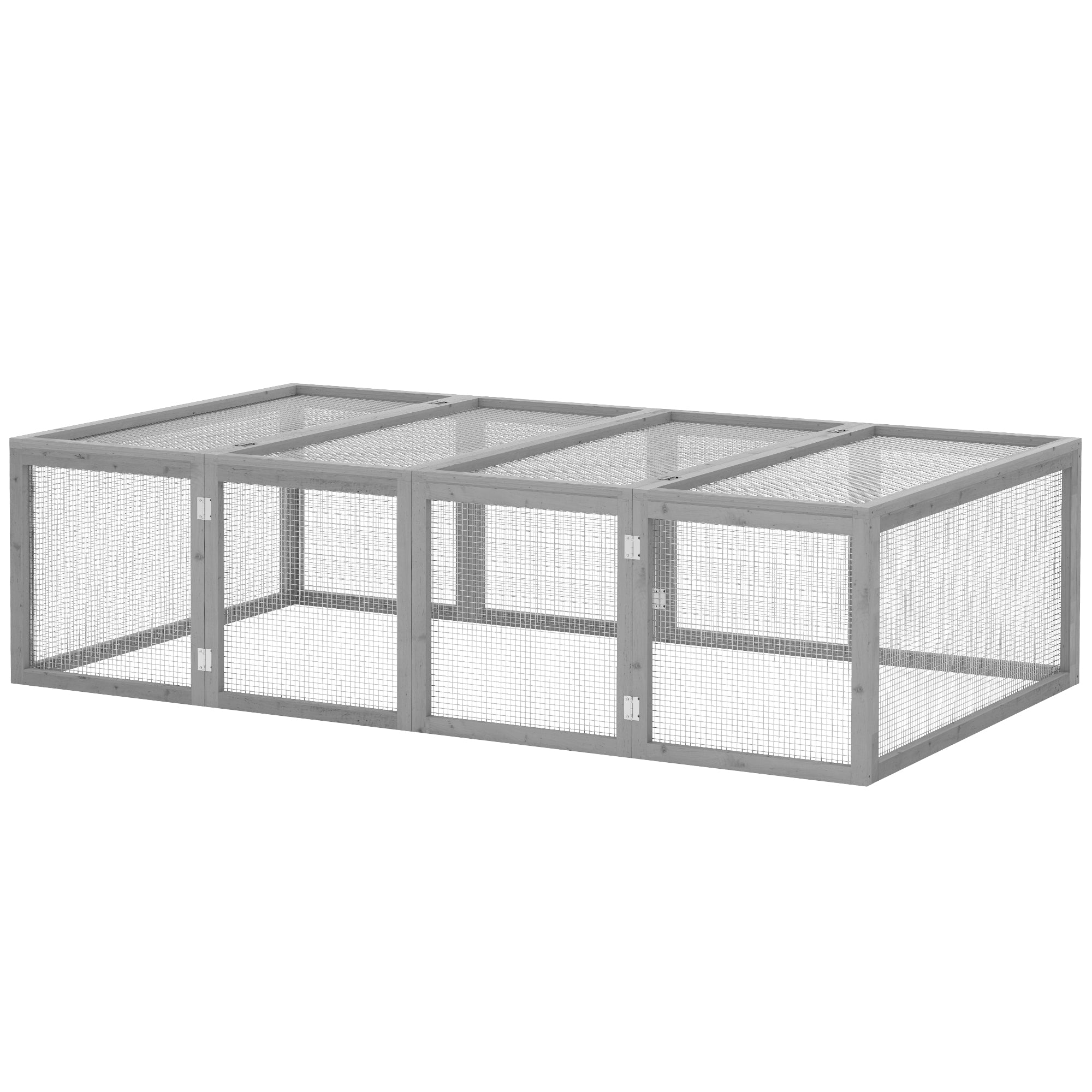Pawhut Rabbit Run Wooden Rabbit Hutch Cage 6ft with Wire Mesh, Openable Roof, Play Space for Outdoor, 181 x 100 x 48 cm, Grey