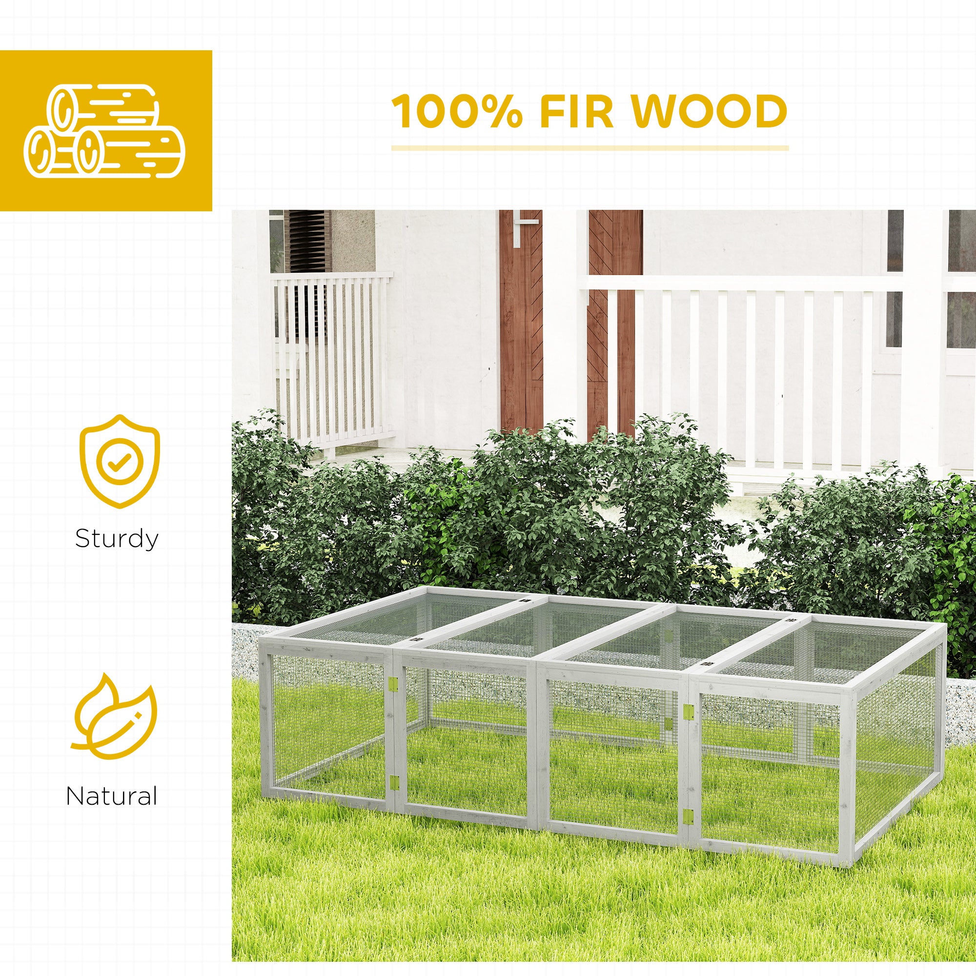 Pawhut Rabbit Run Wooden Rabbit Hutch Cage 6ft with Wire Mesh, Openable Roof, Play Space for Outdoor, 181 x 100 x 48 cm, Grey
