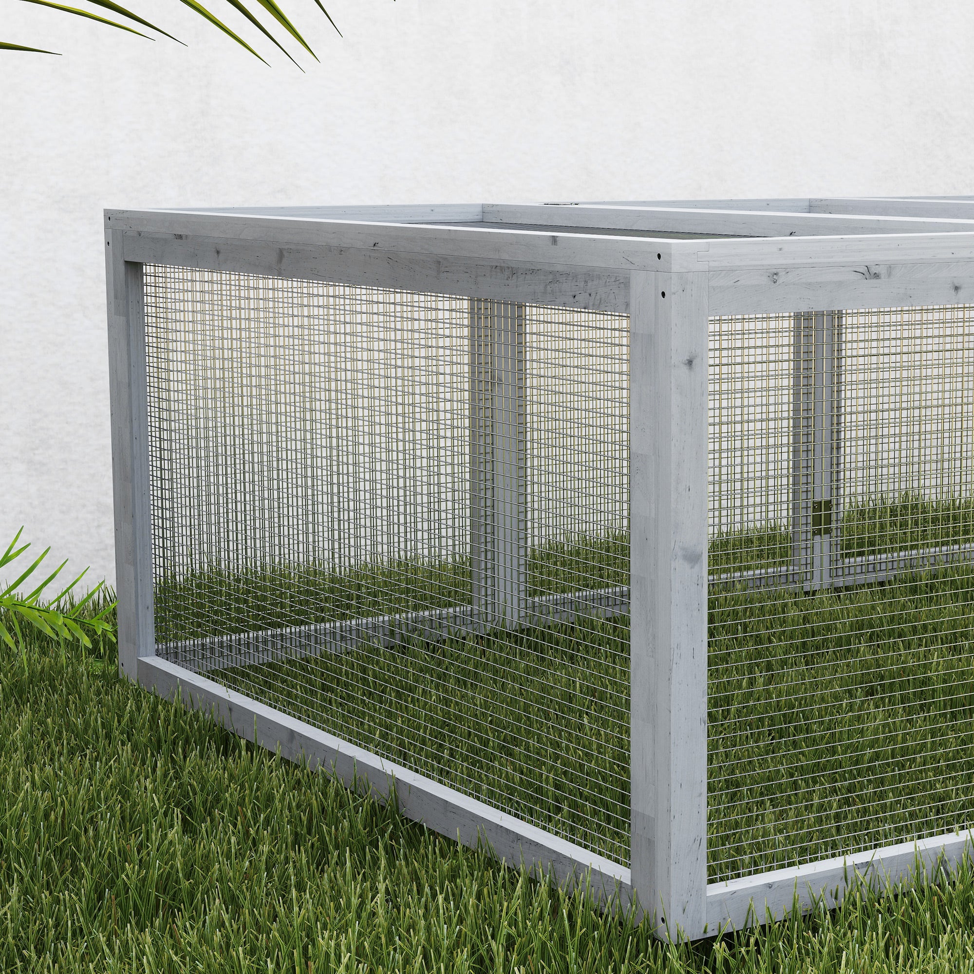 Pawhut Rabbit Run Wooden Rabbit Hutch Cage 6ft with Wire Mesh, Openable Roof, Play Space for Outdoor, 181 x 100 x 48 cm, Grey