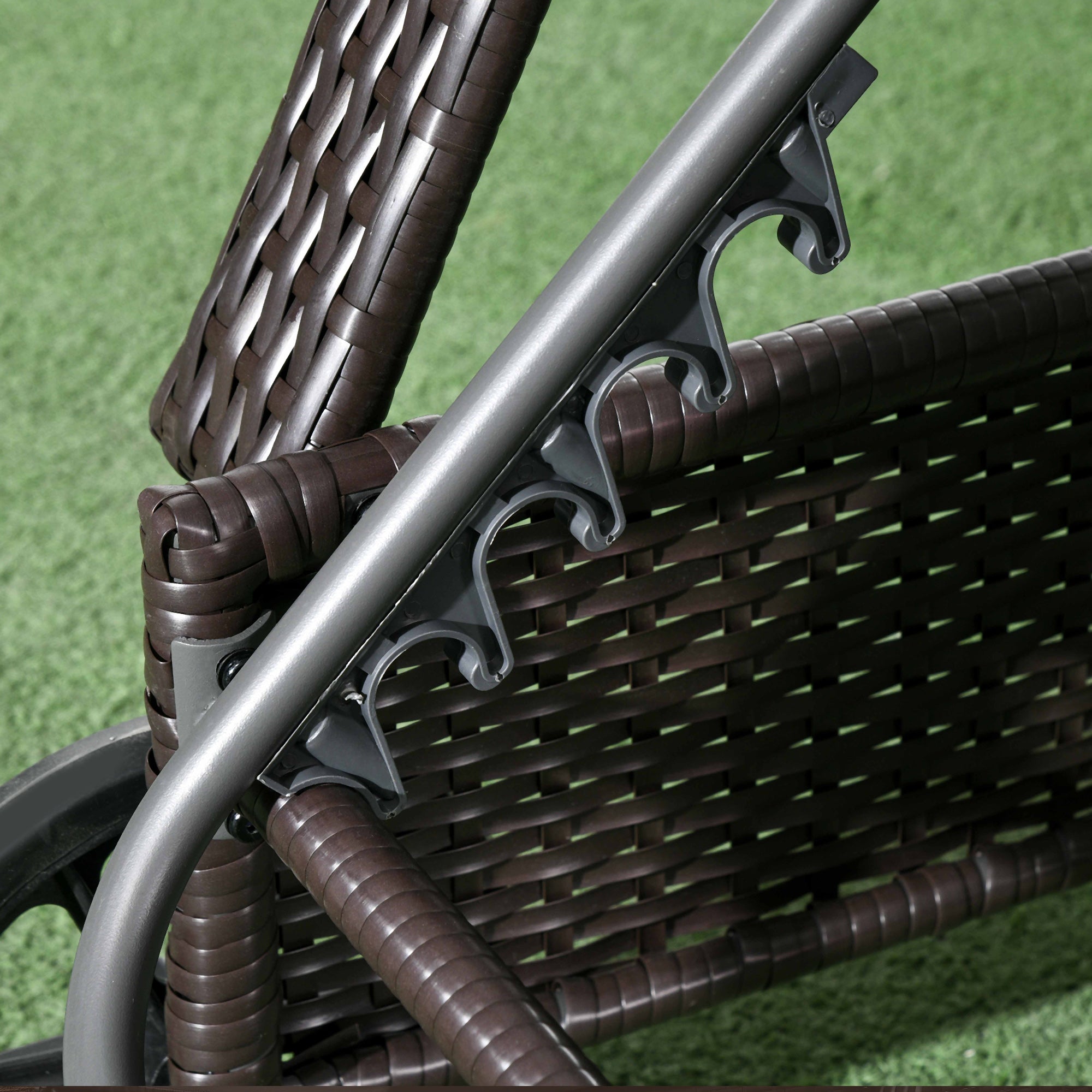 Outsunny Wicker Chaise Lounge, Outdoor Lounge Chair, PE Rattan Patio Sun lounger with Head-rest, 5-Level Height Adjust Backrest, Cushion, & Wheels, Deep Coffee and Silver Grey