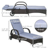Outsunny Wicker Chaise Lounge, Outdoor Lounge Chair, PE Rattan Patio Sun lounger with Head-rest, 5-Level Height Adjust Backrest, Cushion, & Wheels, Deep Coffee and Silver Grey