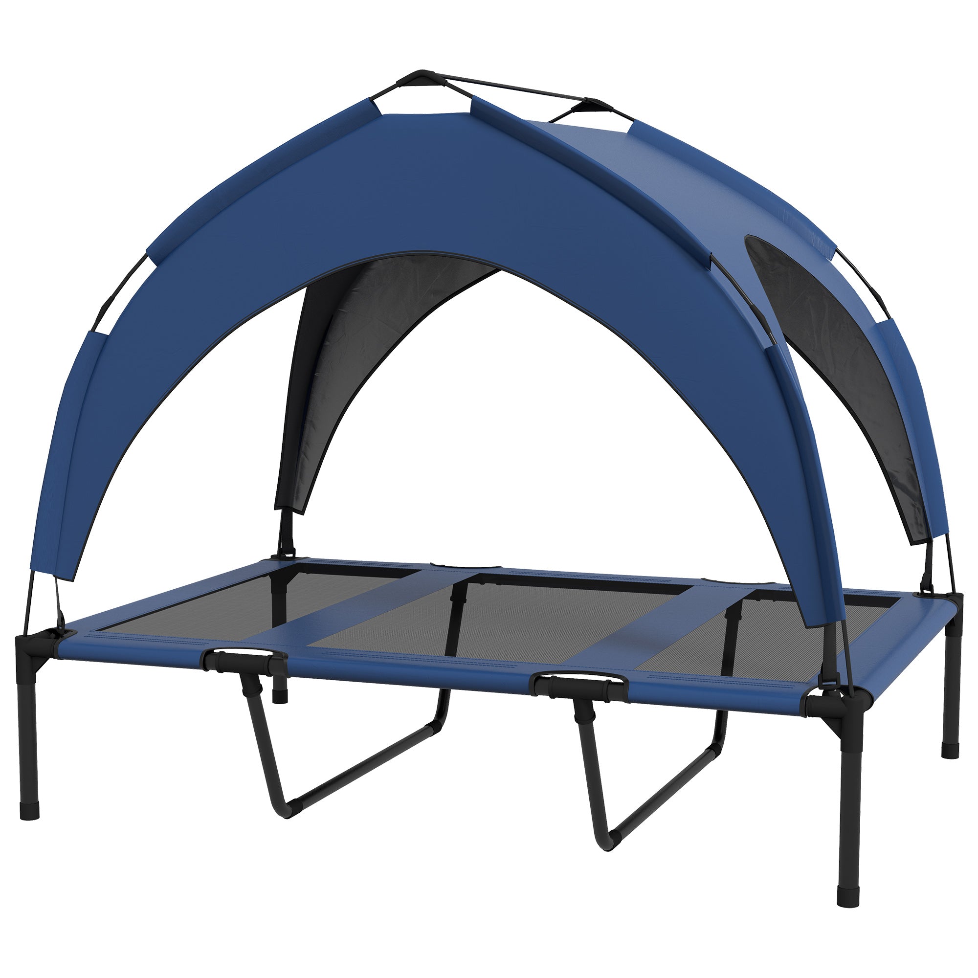 PawHut Cooling Raised Dog Bed, Elevated Pet Bed with Breathable Mesh, UV Protection Canopy, Foot Pads, for Indoor Outdoor, Large Dogs, 106 x 76 x 94cm - Dark Blue
