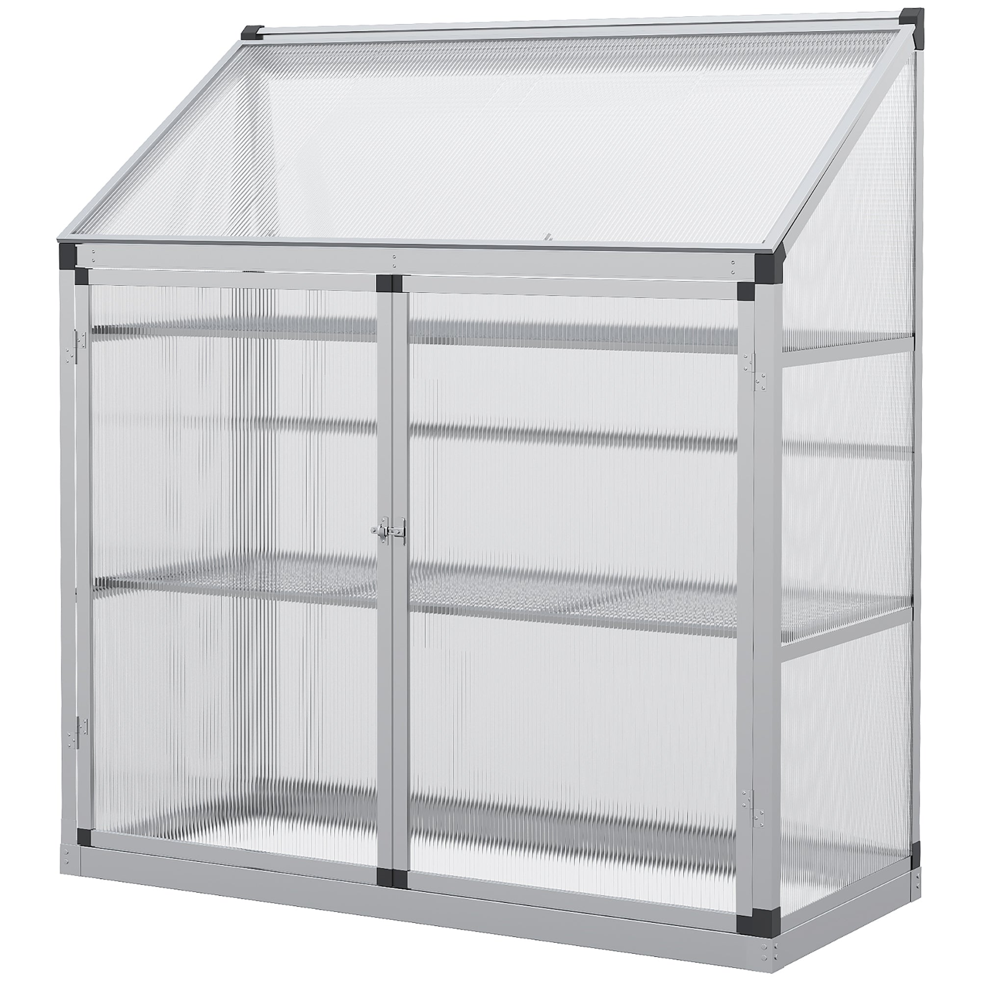 Outsunny Aluminum Cold Frame Greenhouse, Raised Planter Bed Protection with Openable Top and 2 Shelves for Outdoor Indoor, 52" x 23" x 55", Silver