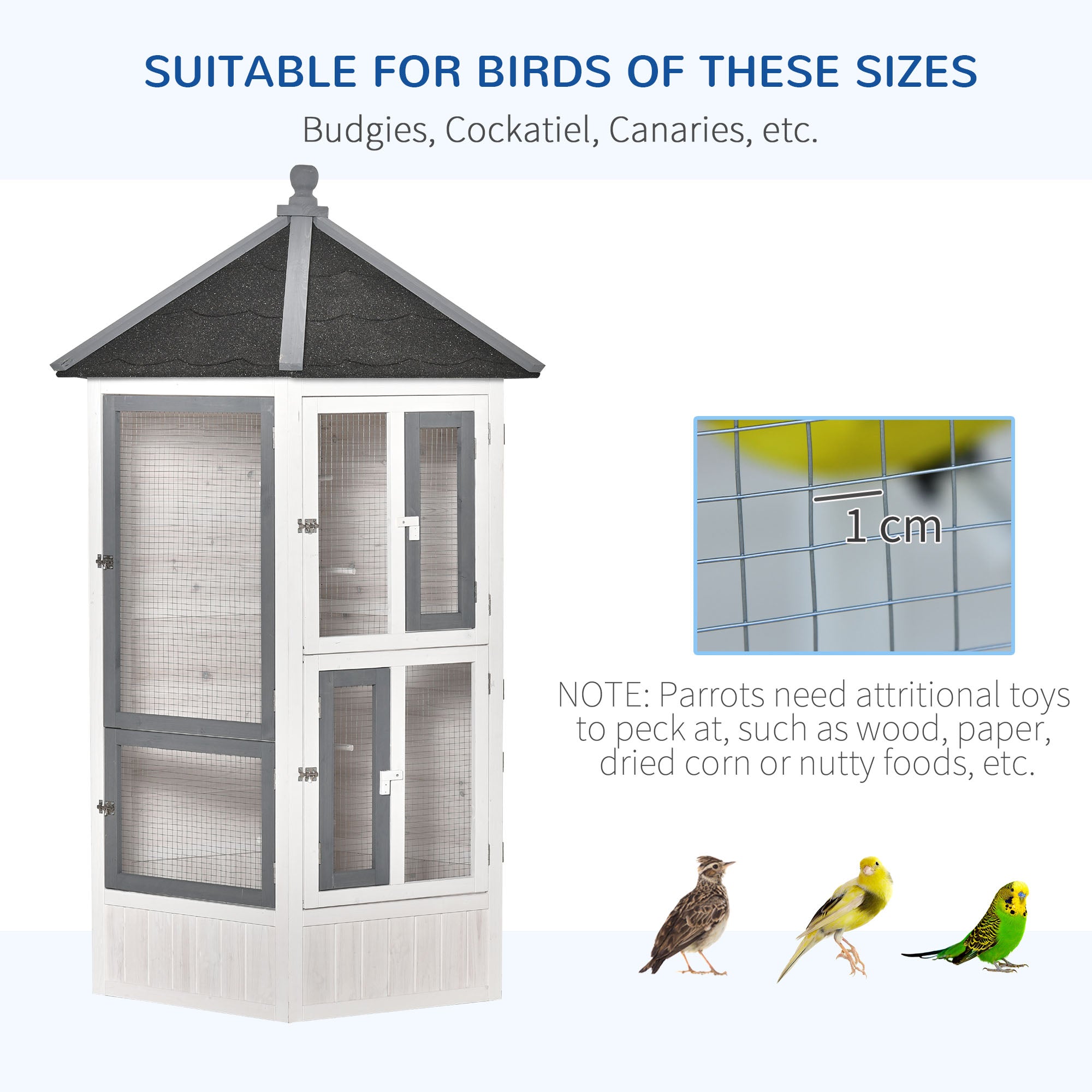 PawHut Large Wooden Aviary Bird Cage House for Budgie Canary Cockatiel Parrot Playing Zone with Perch Indoor Outdoor 125 x 125 x 183cm