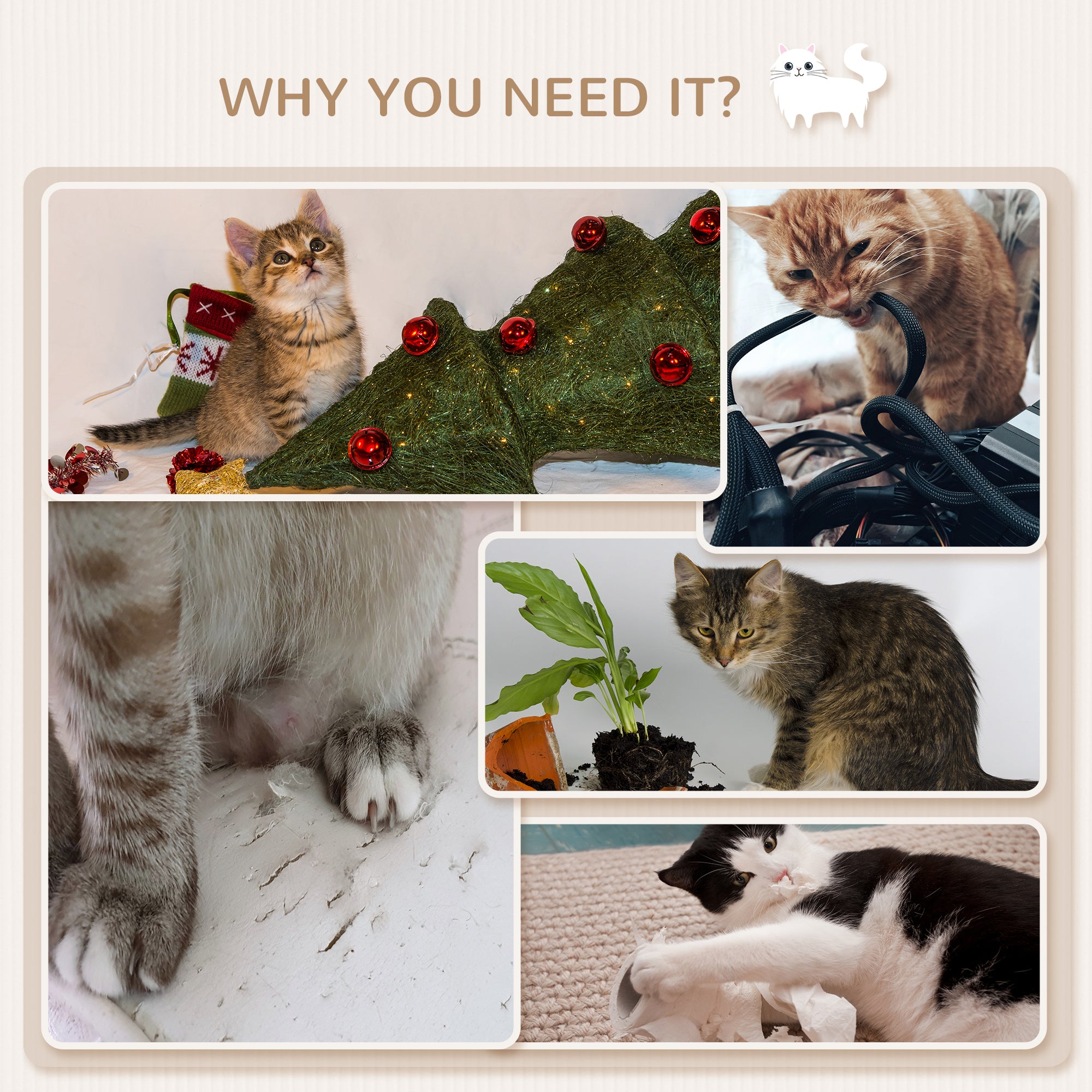 PawHut Cat Tree for Indoor Cats, Four-Layer Wall-Mounted Shelf, Cat Wall Furniture, Kitten Perch Climber Furniture w/ Cushions, Scratching Board - Oak Tone