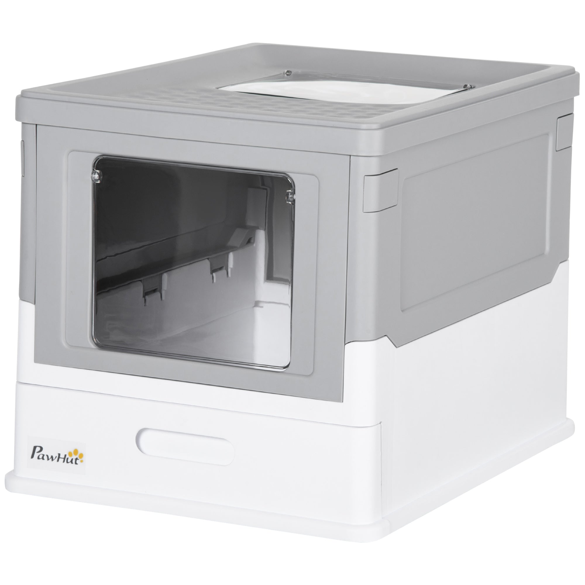 PawHut Cat Litter Box, Top Entry Enclosed Foldable Kitty Litter Box with Scoop, Tray, Portable Kitten Litter Box Enclosure with Front Entry, Large Space, Grey