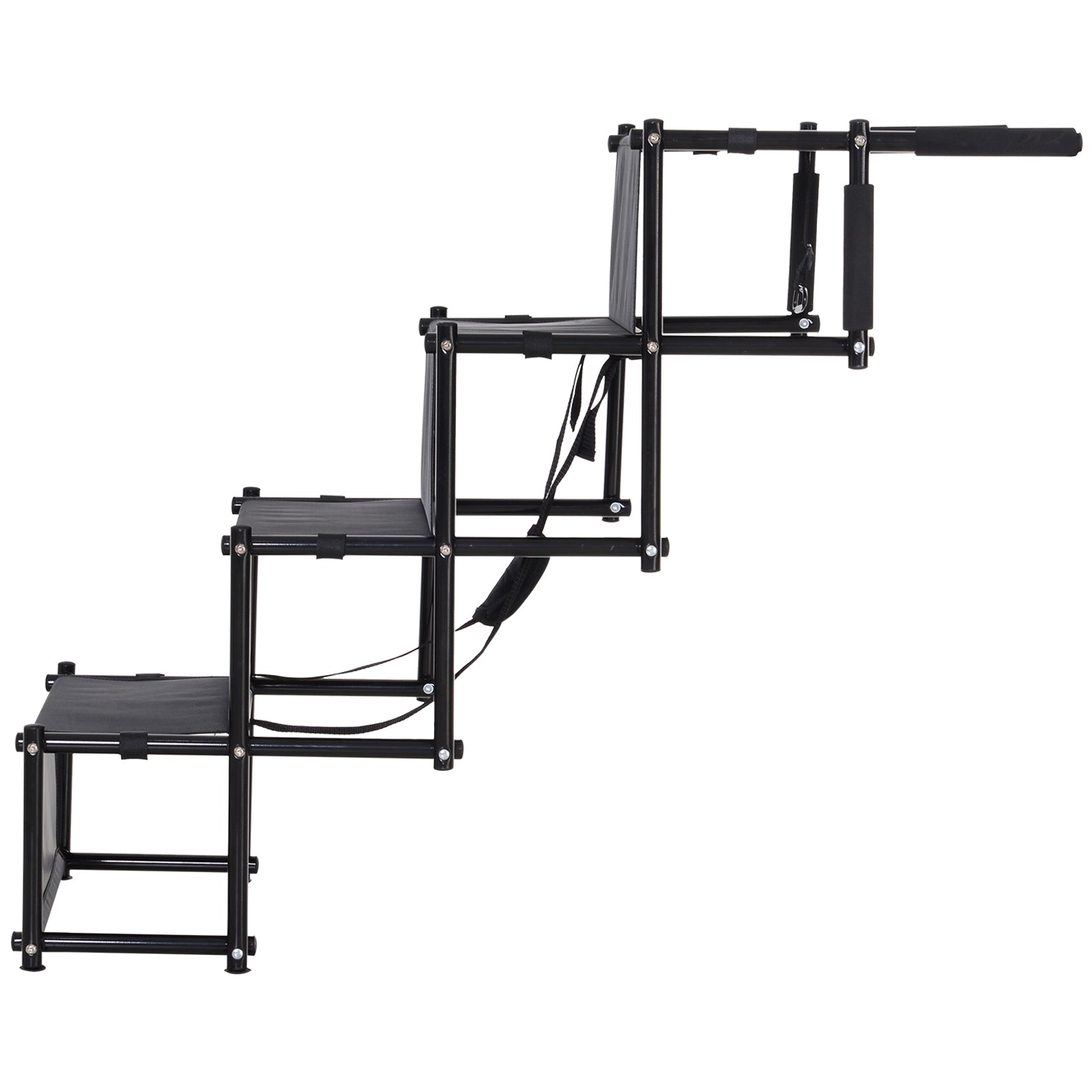 PawHut 4 Step Foldable Portable Pet Stairs Ramp Compact and Lightweight Nonslip Oxford Waterproof, includes safety tether for Indoor Outdoor Use, Black