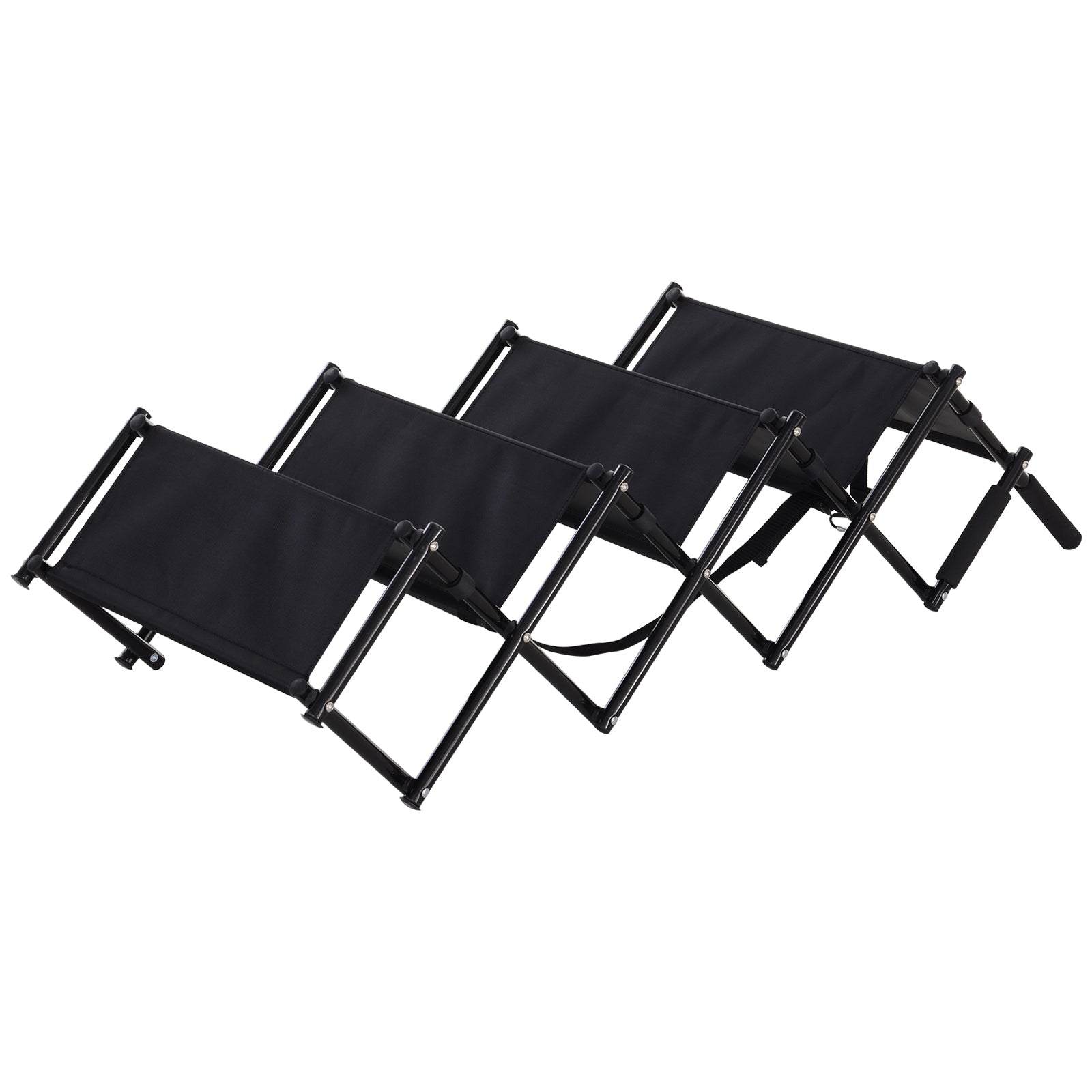 PawHut 4 Step Foldable Portable Pet Stairs Ramp Compact and Lightweight Nonslip Oxford Waterproof, includes safety tether for Indoor Outdoor Use, Black