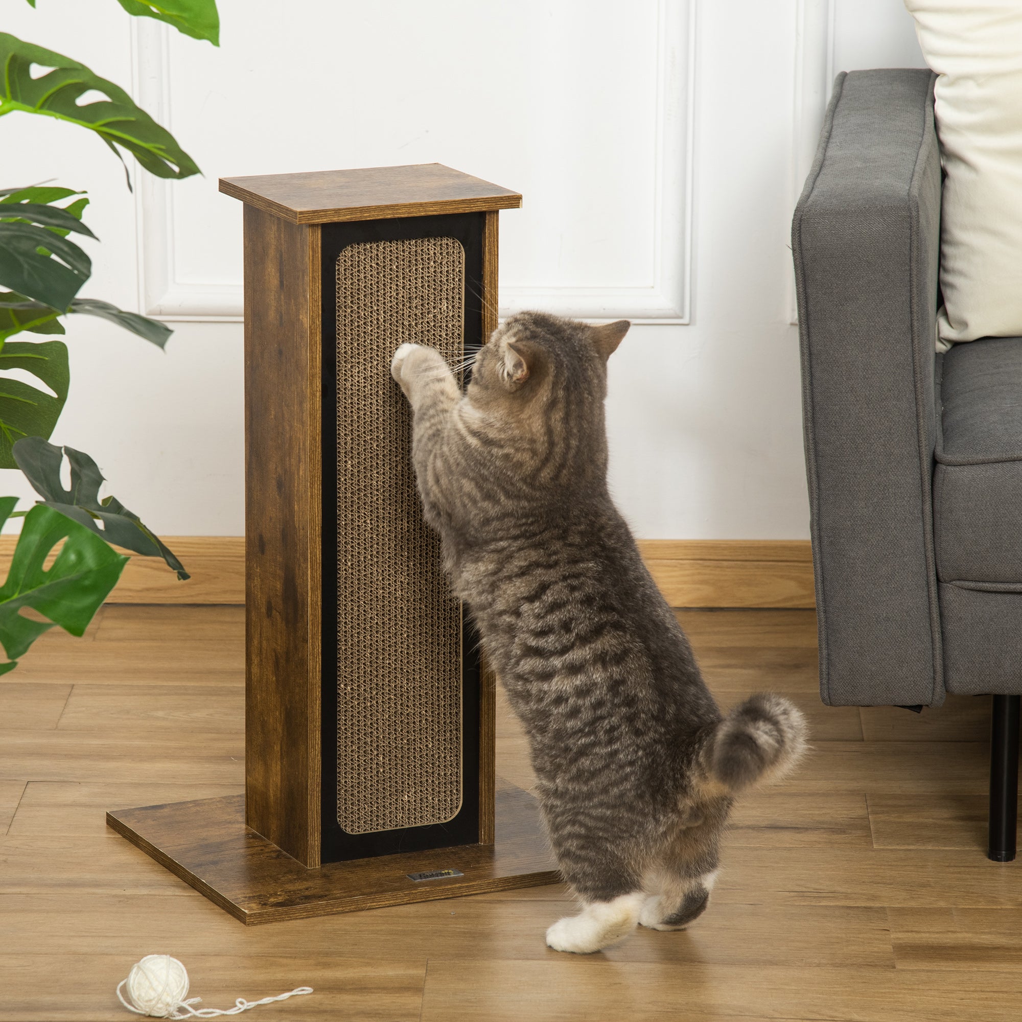 PawHut Scratching Post with Corrugated Paper and Sisal Scratch Board, Pet Furniture with a Replace Paper Board, Brown