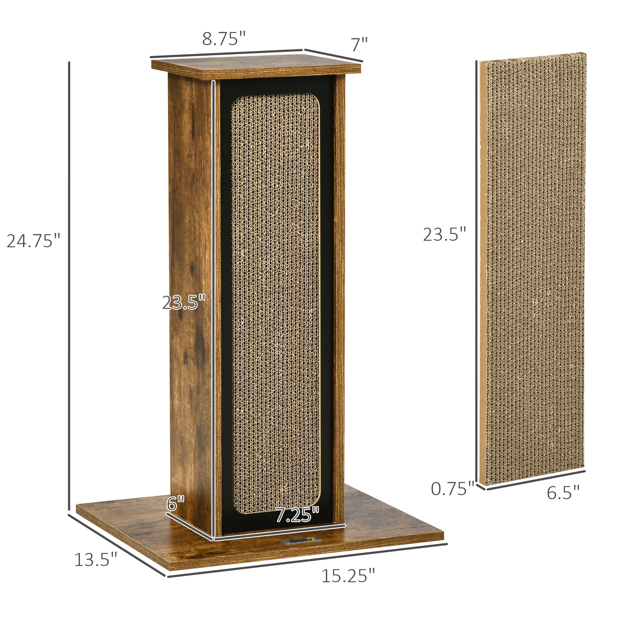 PawHut Scratching Post with Corrugated Paper and Sisal Scratch Board, Pet Furniture with a Replace Paper Board, Brown