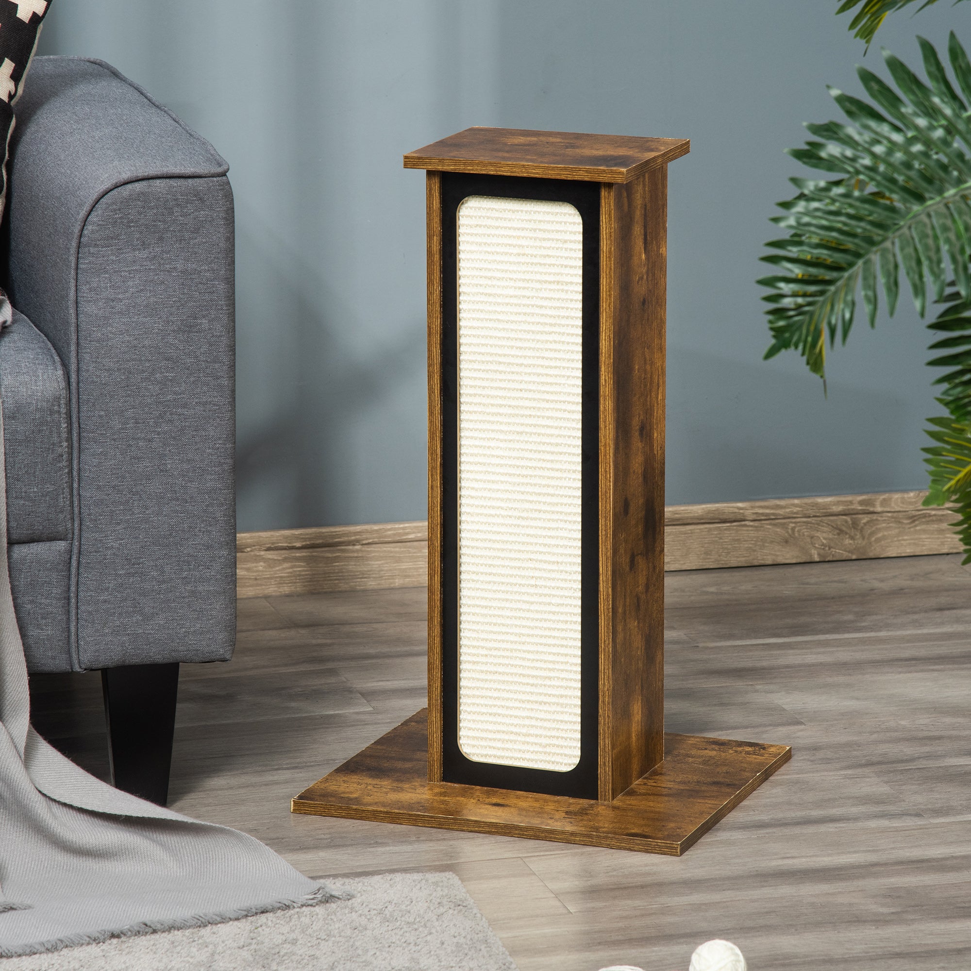 PawHut Scratching Post with Corrugated Paper and Sisal Scratch Board, Pet Furniture with a Replace Paper Board, Brown