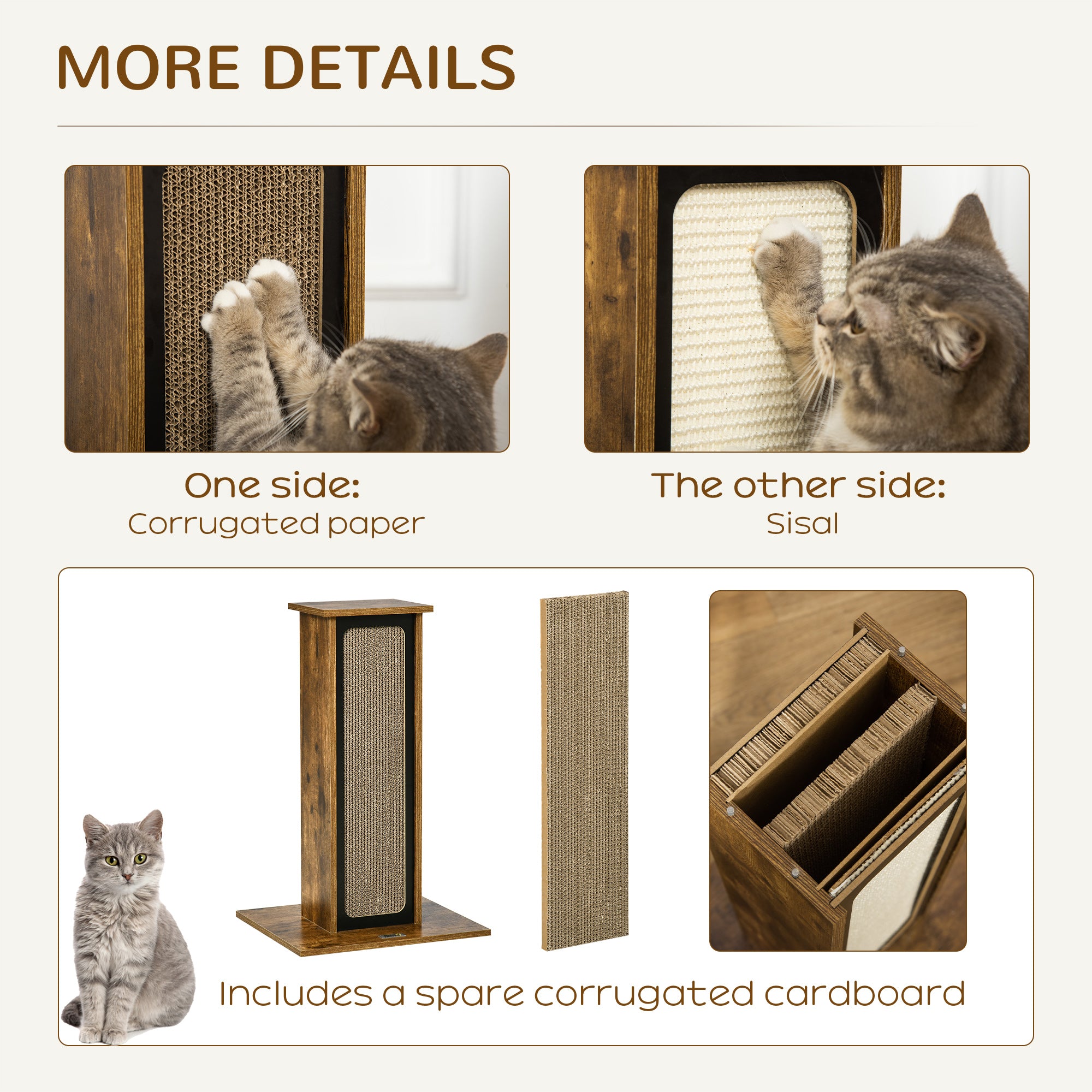 PawHut Scratching Post with Corrugated Paper and Sisal Scratch Board, Pet Furniture with a Replace Paper Board, Brown