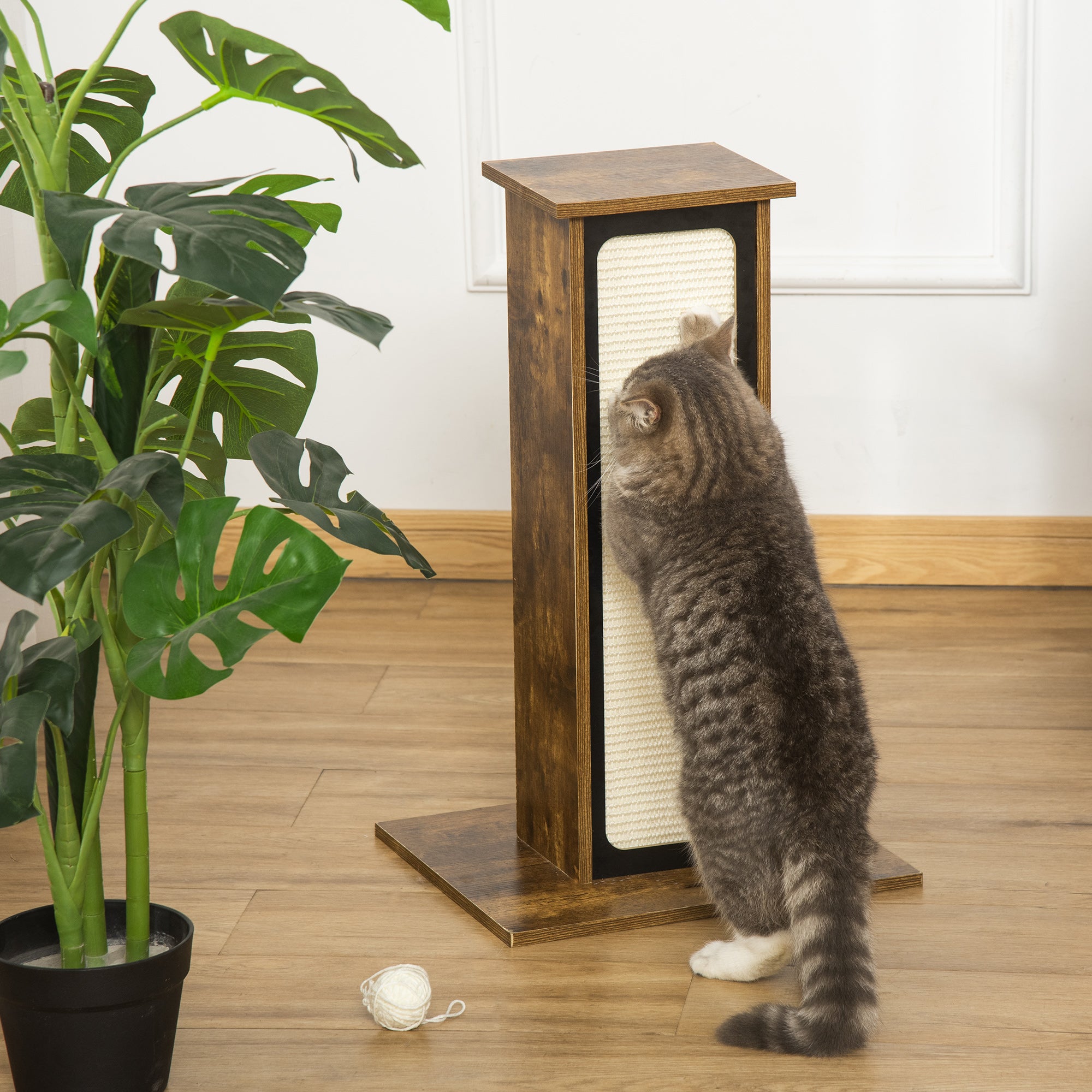PawHut Scratching Post with Corrugated Paper and Sisal Scratch Board, Pet Furniture with a Replace Paper Board, Brown