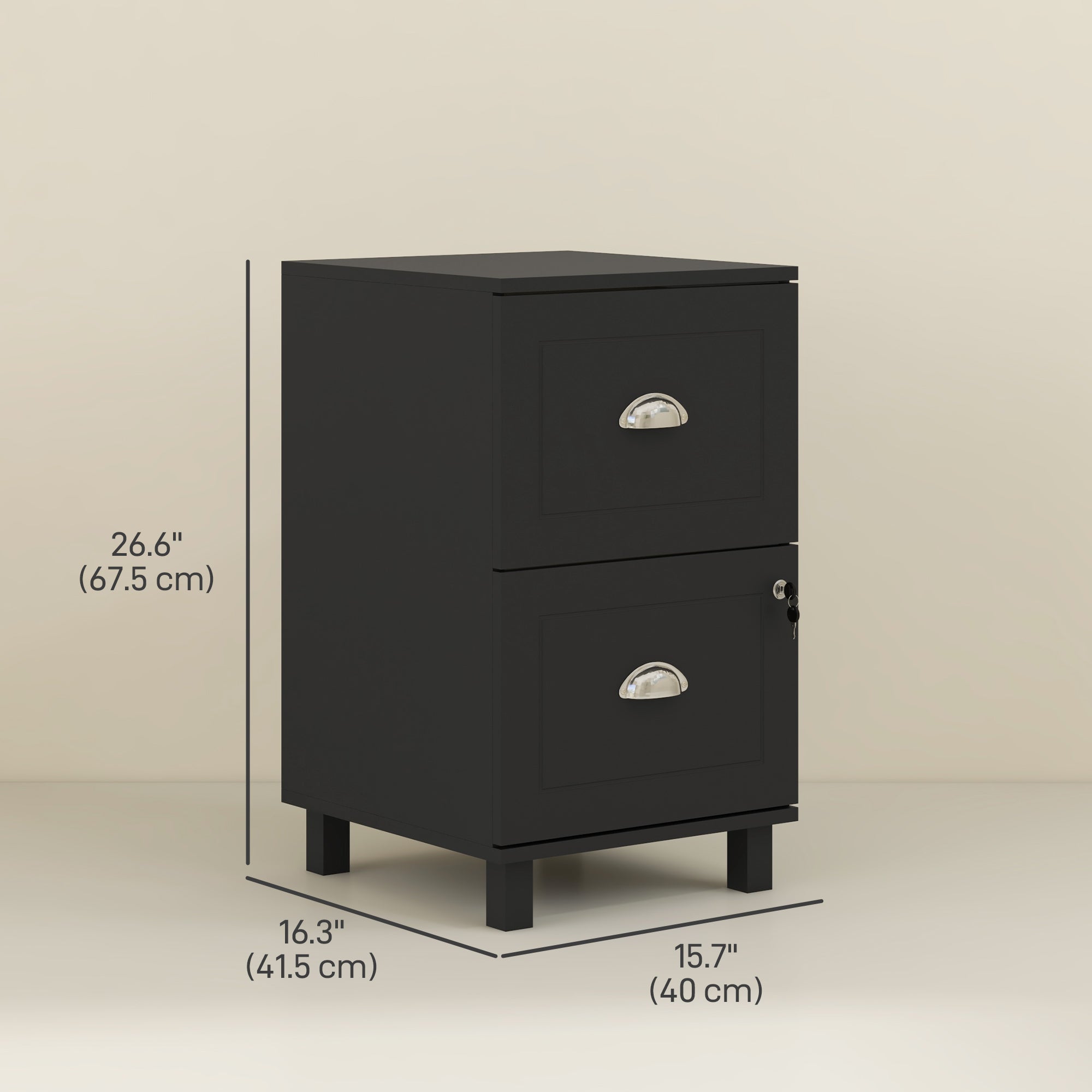HOMCOM Vertical Filing Cabinet with 2 Drawers, Lockable File Cabinet with Adjustable Hanging Bars for A4 and Letter for Home Office, Black