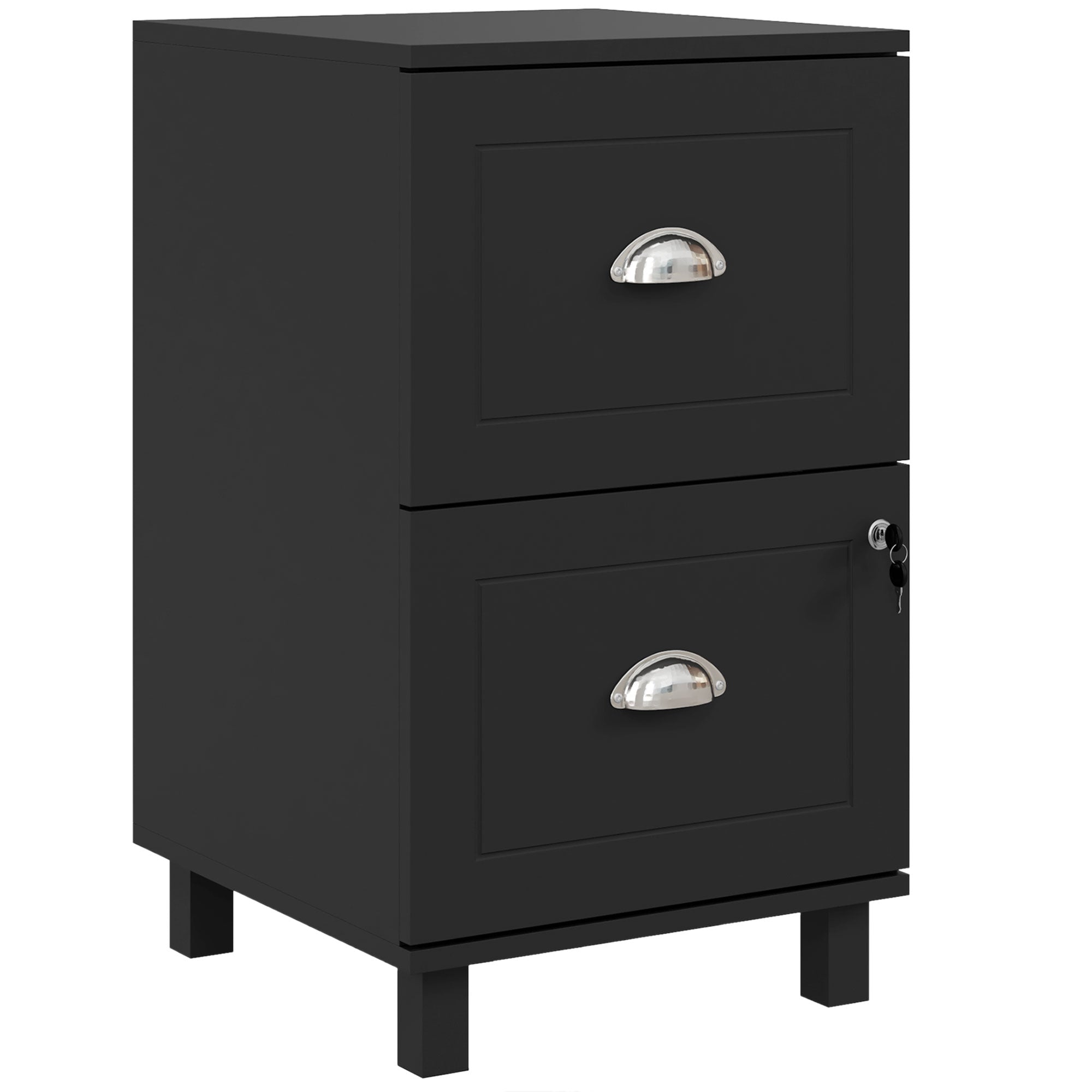 HOMCOM Vertical Filing Cabinet with 2 Drawers, Lockable File Cabinet with Adjustable Hanging Bars for A4 and Letter for Home Office, Black