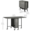 HOMCOM Folding Dining Table, Mobile Drop Leaf Table, Extendable Kitchen Table with Storage Shelf and 6 Wheels for Small Spaces, Distressed Grey
