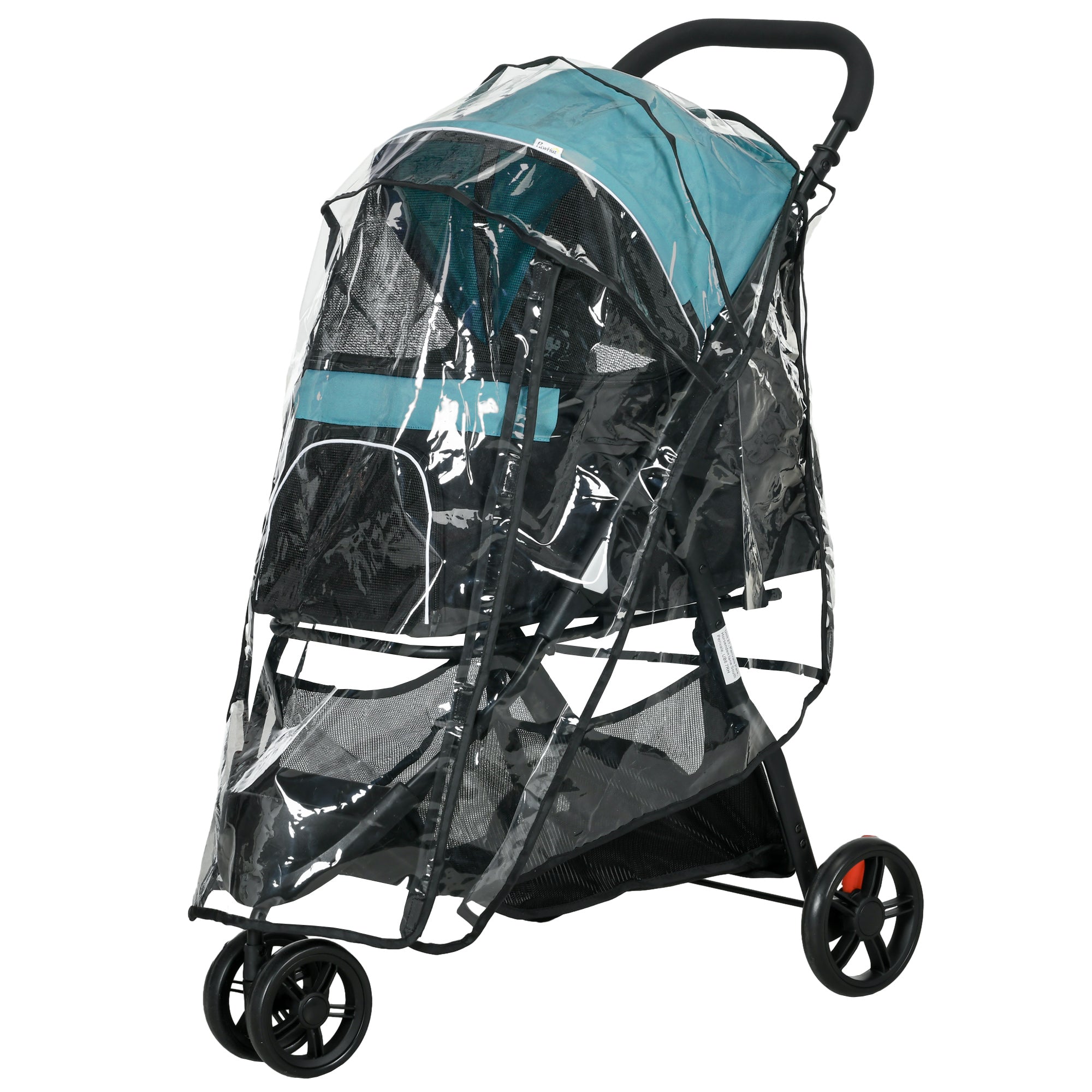 PawHut Dog Pram with Rain Cover Pet Stroller, Foldable Dog Pushchair for Small and Miniature Dogs, Cats - Dark Green