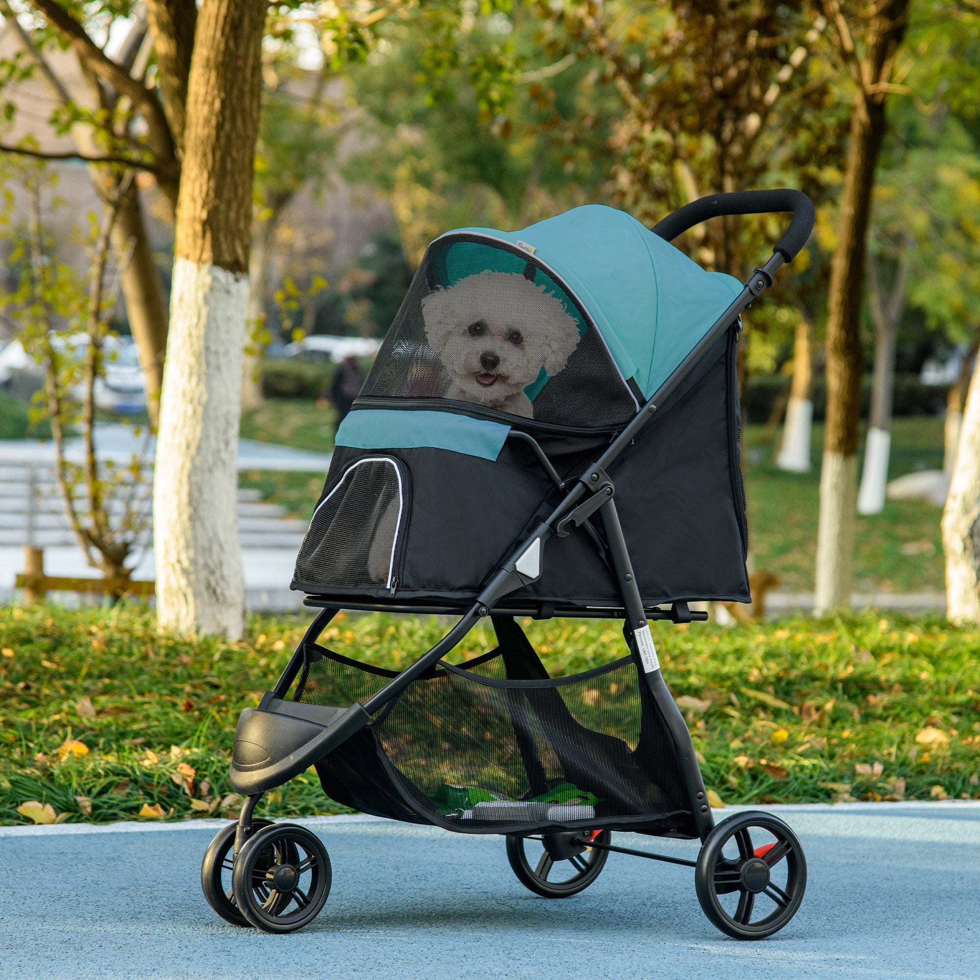 PawHut Dog Pram with Rain Cover Pet Stroller, Foldable Dog Pushchair for Small and Miniature Dogs, Cats - Dark Green